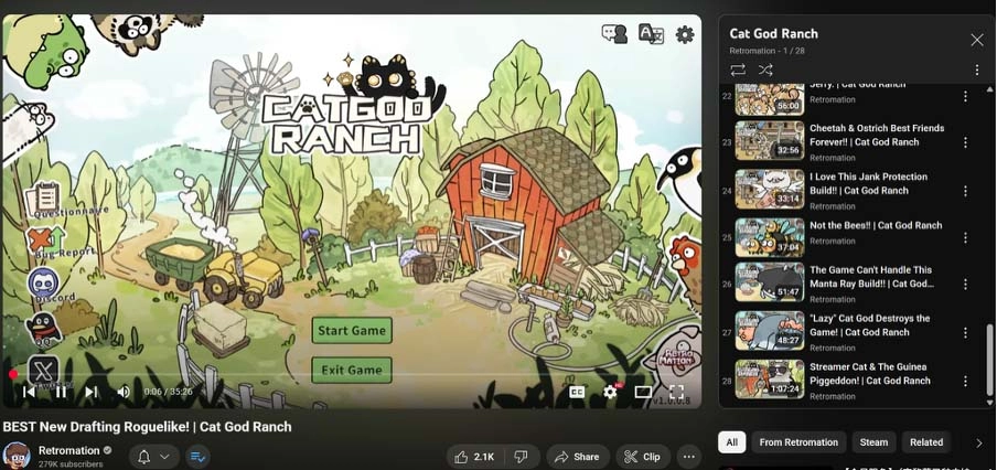 Cat God Ranch: A unique deckbuilding and ranch management game featuring over 100 animals, launching Nov 20, 2025.
