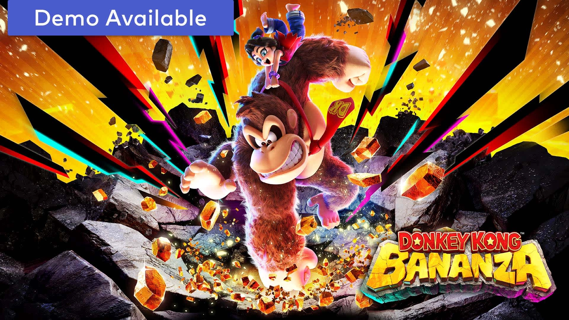 Donkey Kong Bananza artwork featuring Donkey Kong and Mario, showcasing vibrant colors and dynamic action for game nominat...