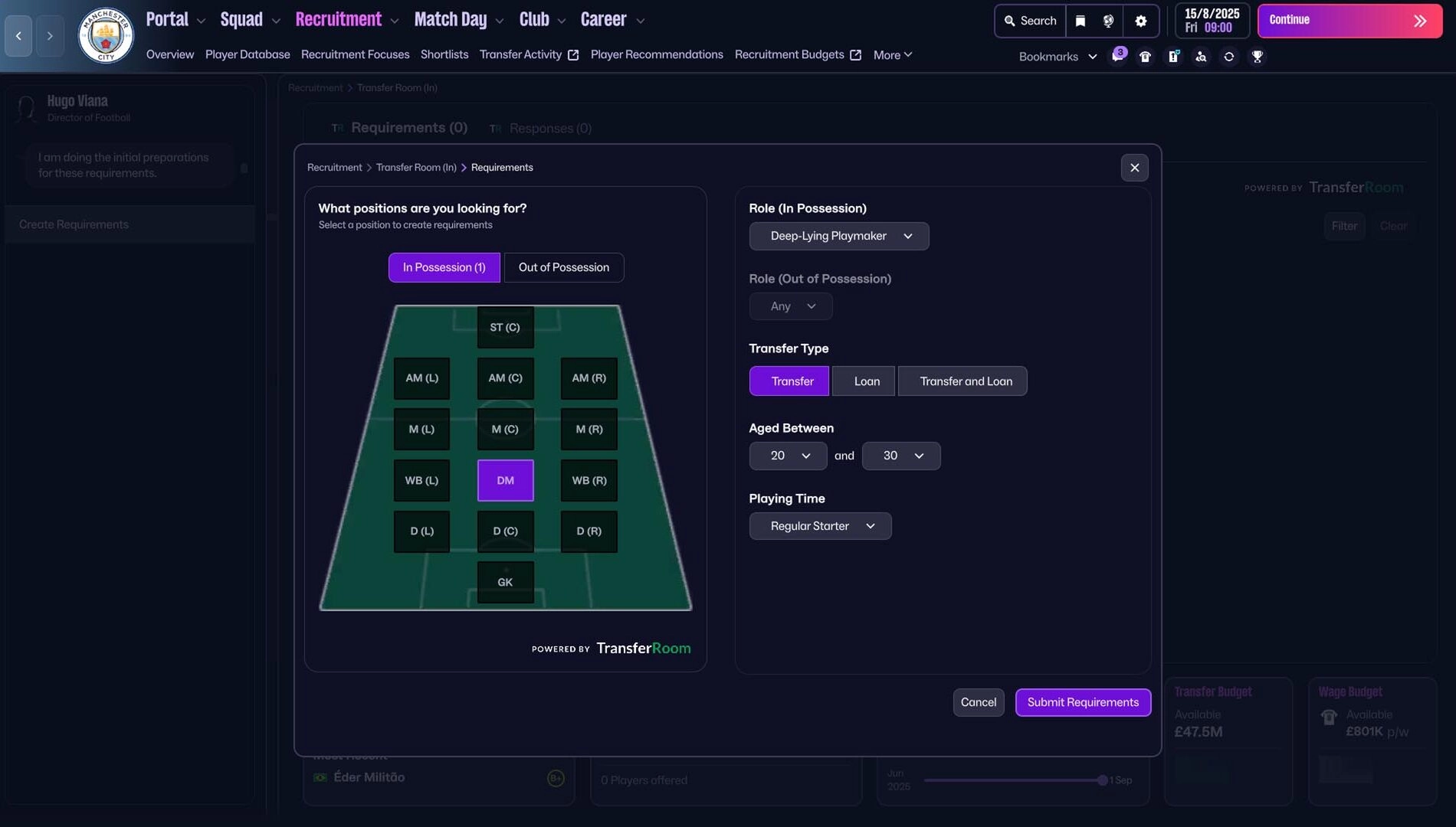 Football Manager 26 Console UI shows squad recruitment options, enhancing gameplay for managers on Xbox and Game Pass.