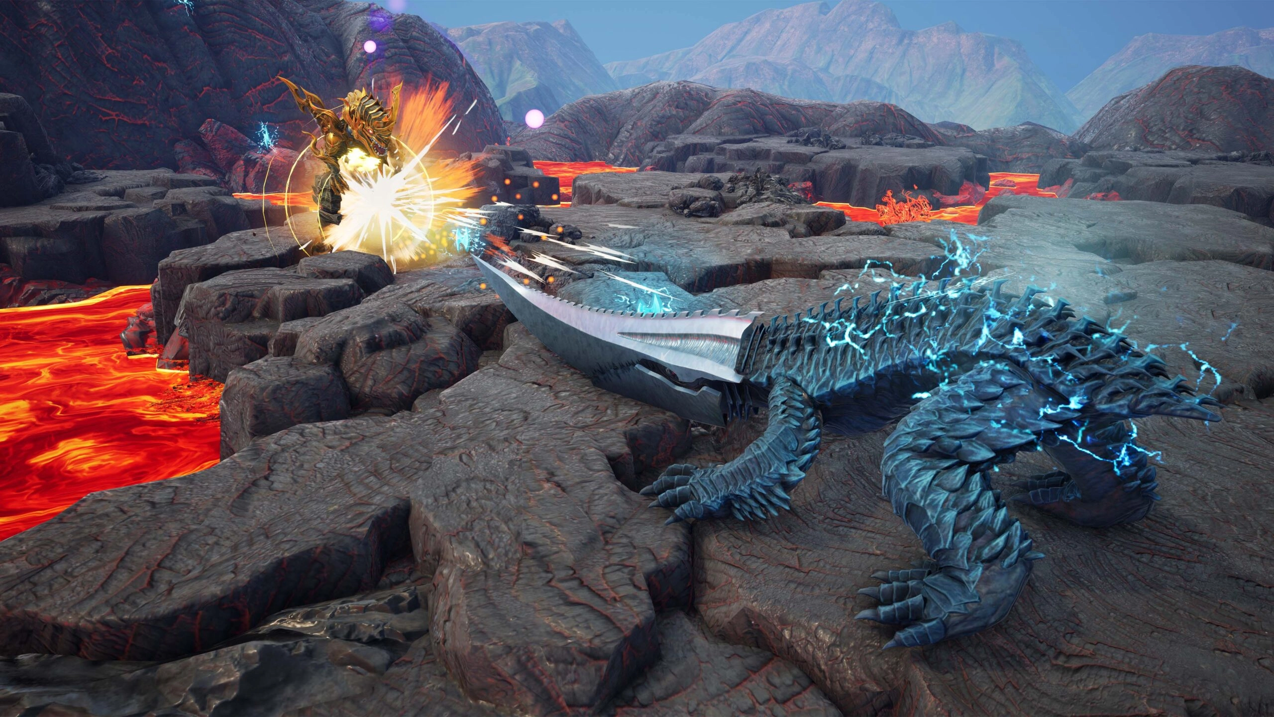 Gamera and Guiron face off in an epic battle in GigaBash, celebrating the Gamera franchise
