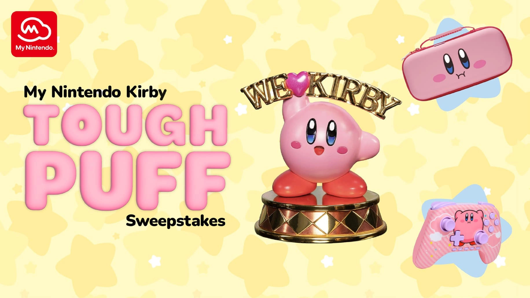 My Nintendo Kirby Tough Puff Sweepstakes features adorable Kirby merchandise and gaming accessories for fans.