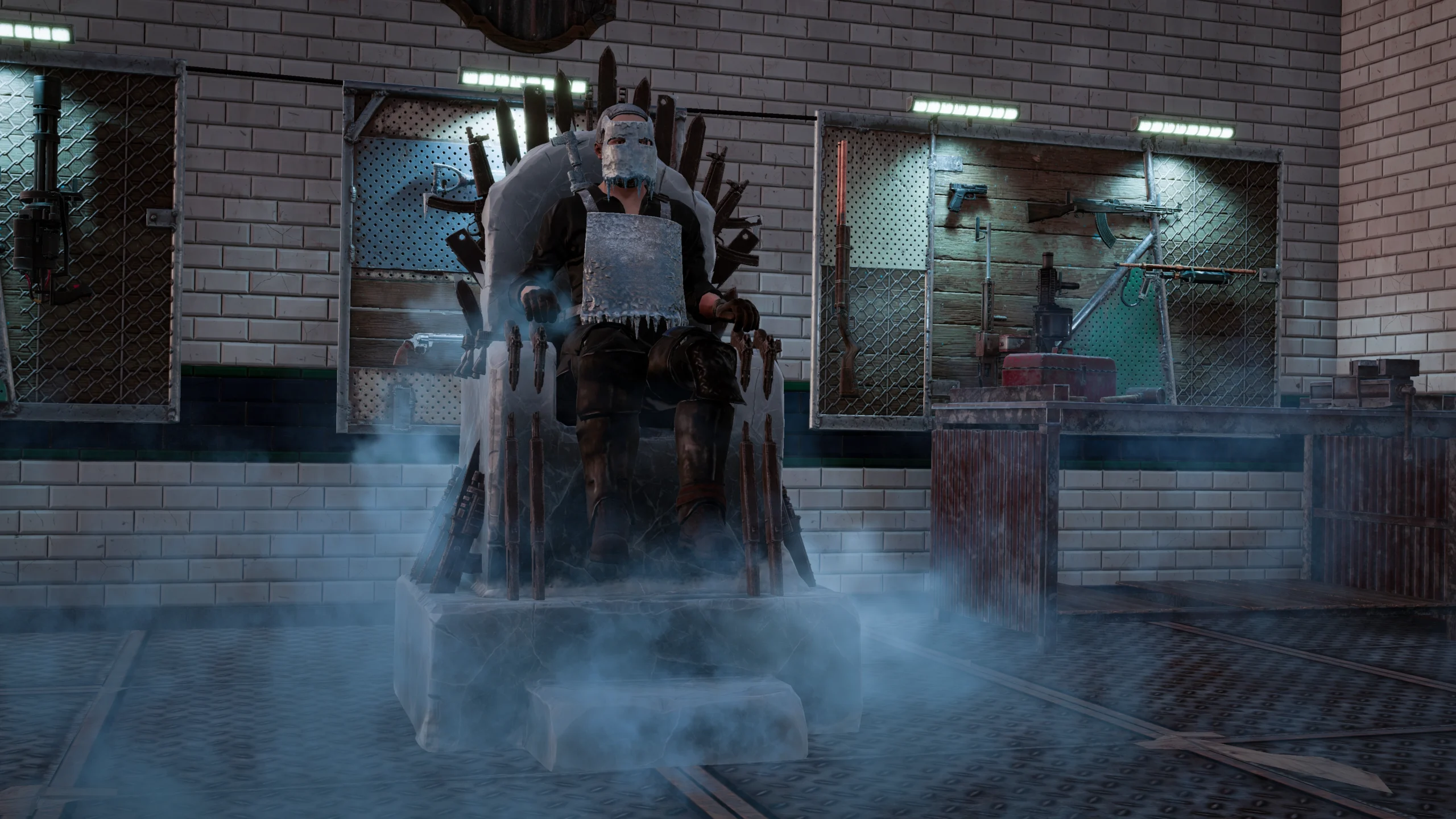 A survivor sits on a throne in Rust Console Edition
