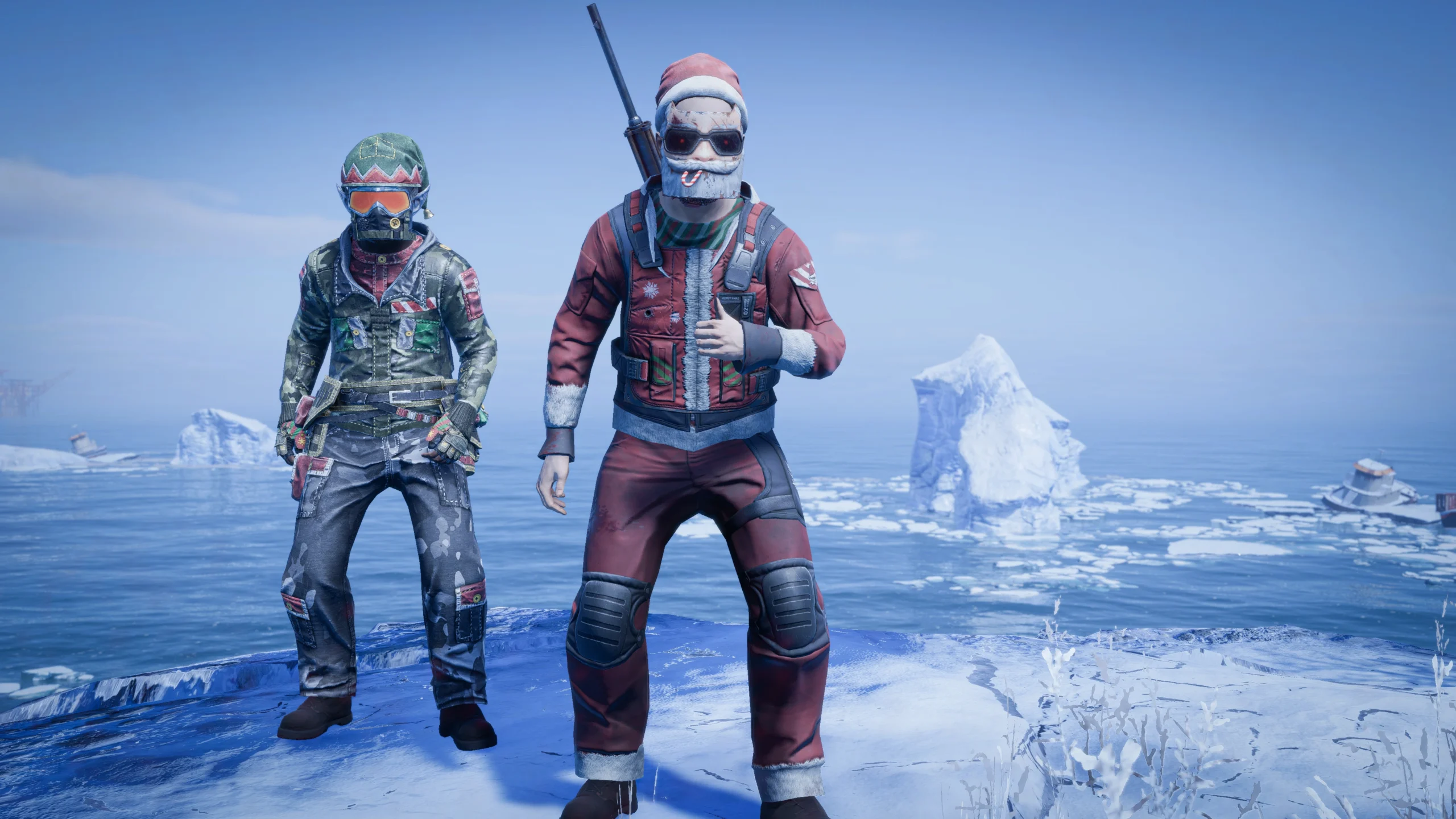 Survivors in festive attire ready for a snowy adventure in Rust Console Edition’s new Arctic Base update.