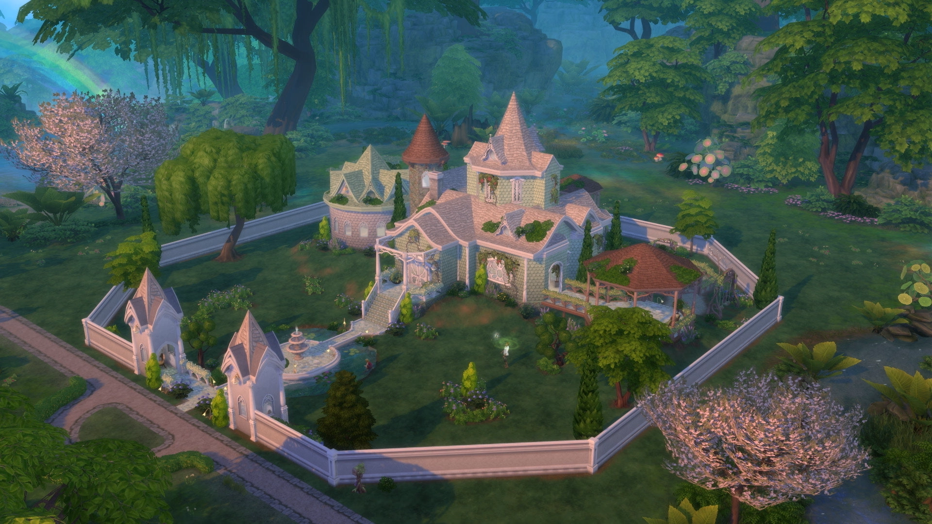 A magical cottage in a lush setting from The Sims 4, showcasing creative potential and community spirit among players.