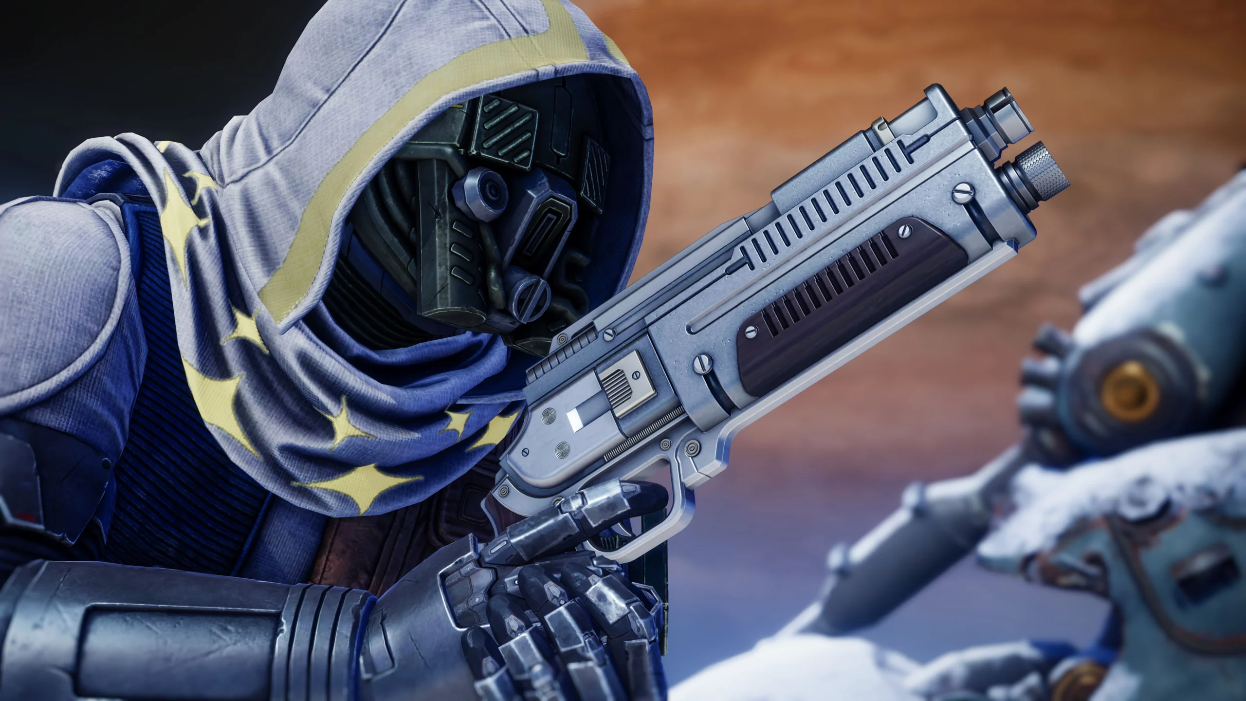 Destiny 2 Guardian wielding a heat weapon, showcasing new blaster design ahead of the Renegades expansion.