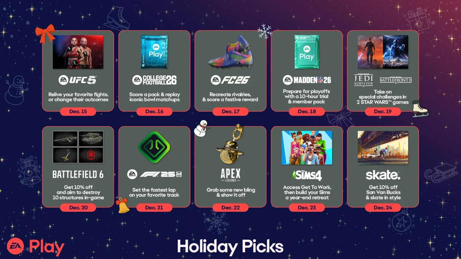 EA Play maps out 10 themed days of holiday gaming