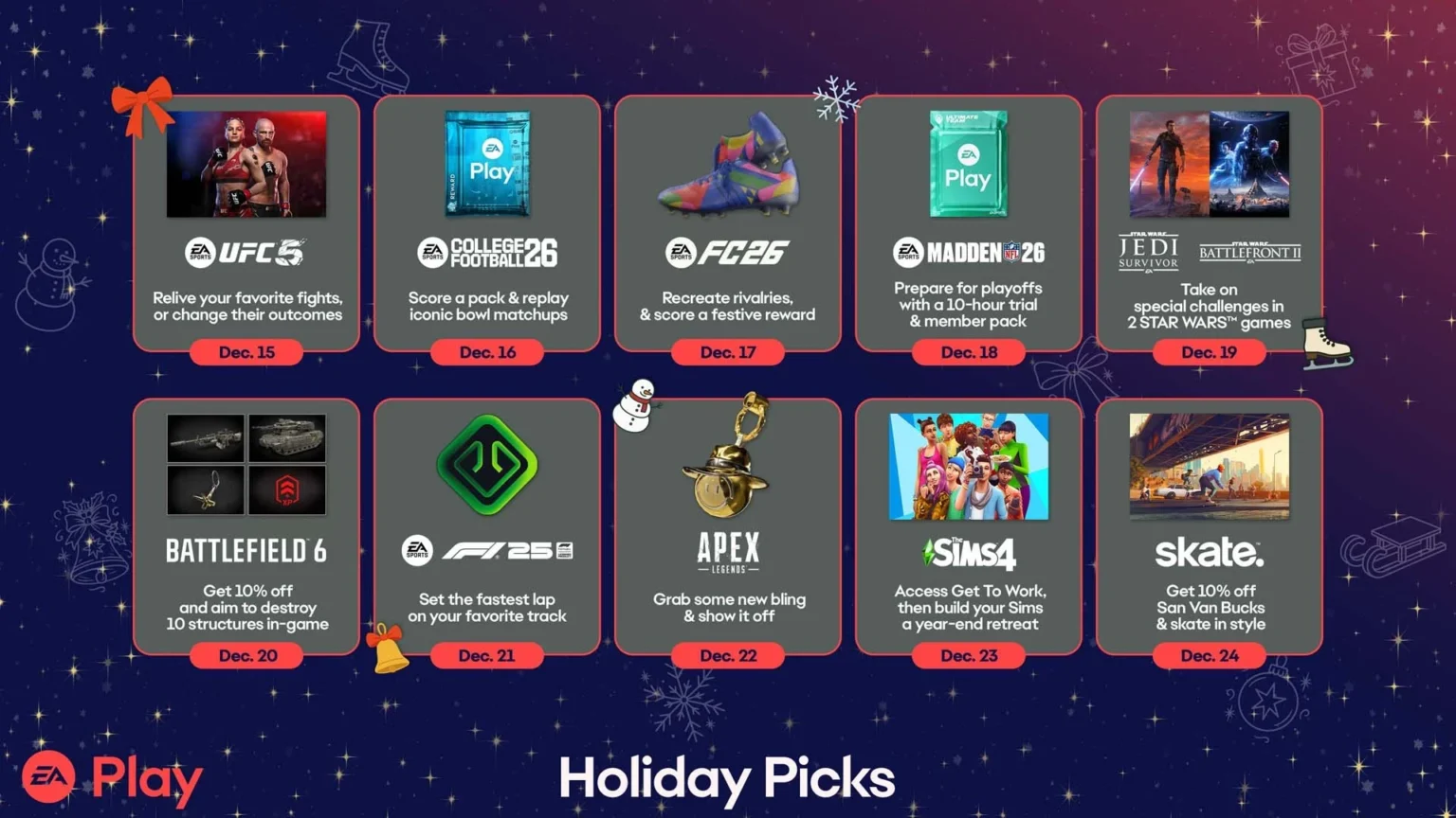 EA Play’s Dec 15-24 lineup – sports, Star Wars, Battlefield 6 and more