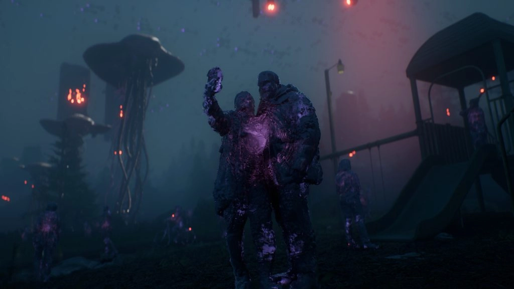 Two silhouetted characters amidst a mysterious, alien landscape, hinting at 4:Loop’s co-op gameplay experience.