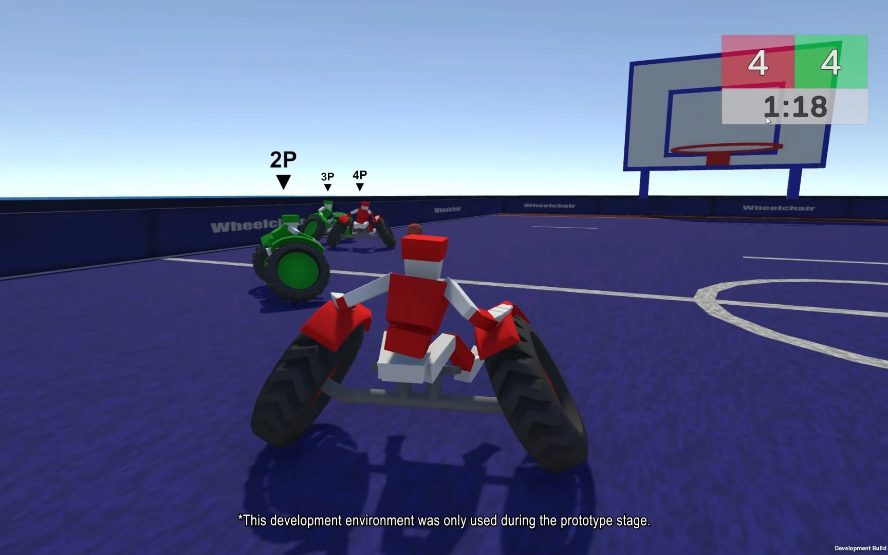 Prototype stage of Drag x Drive™ on Nintendo Switch™, showcasing gameplay with unique analog controls in a vibrant arena.