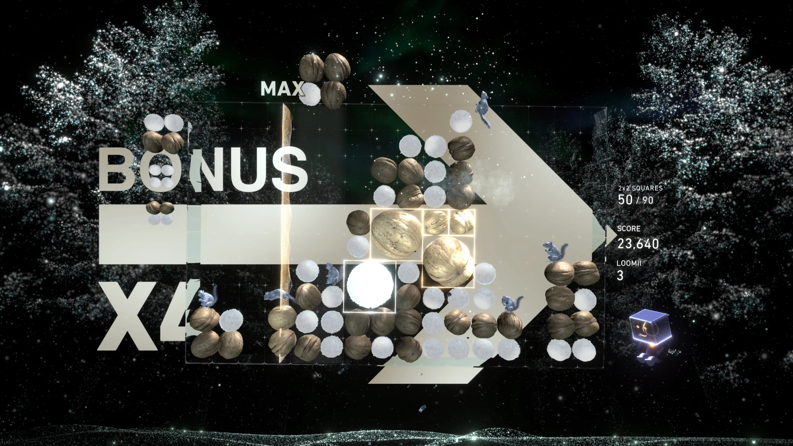 Gameplay screenshot of Lumines Arise, showcasing vibrant visuals and dynamic puzzle mechanics in an engaging gaming experi...