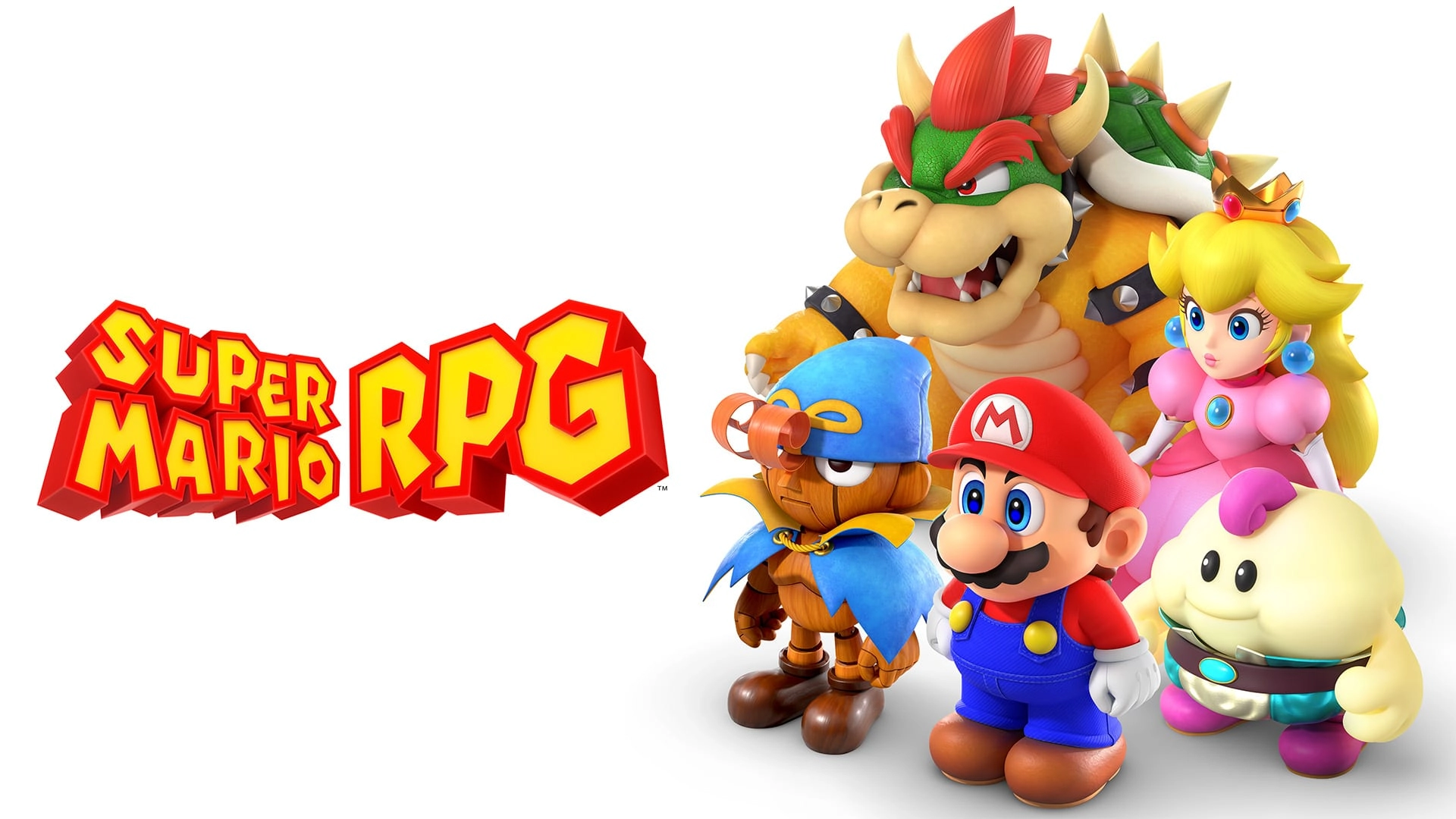 Iconic characters from Super Mario RPG, featuring Mario, Bowser, and Princess Peach, perfect for Nintendo Switch fans.