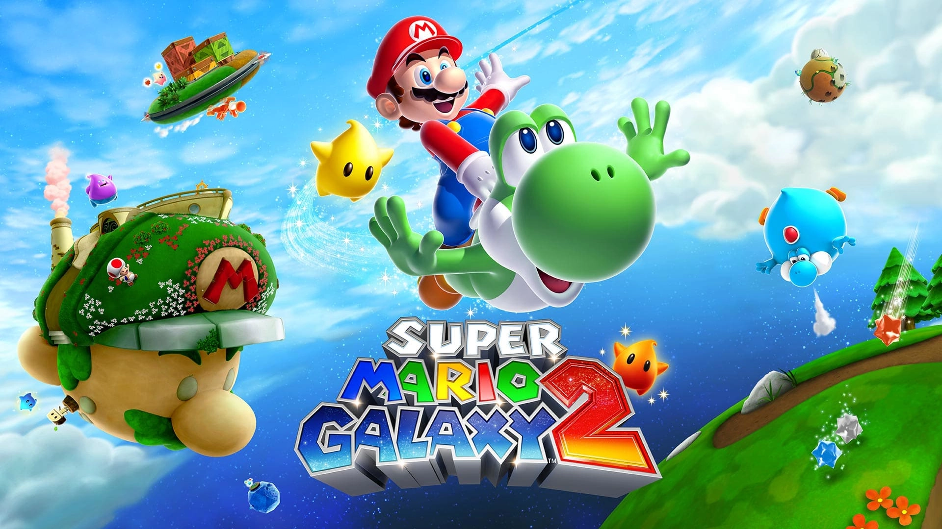 Mario and Yoshi soar through space in Super Mario Galaxy 2, showcasing adventure and fun on Nintendo Switch.