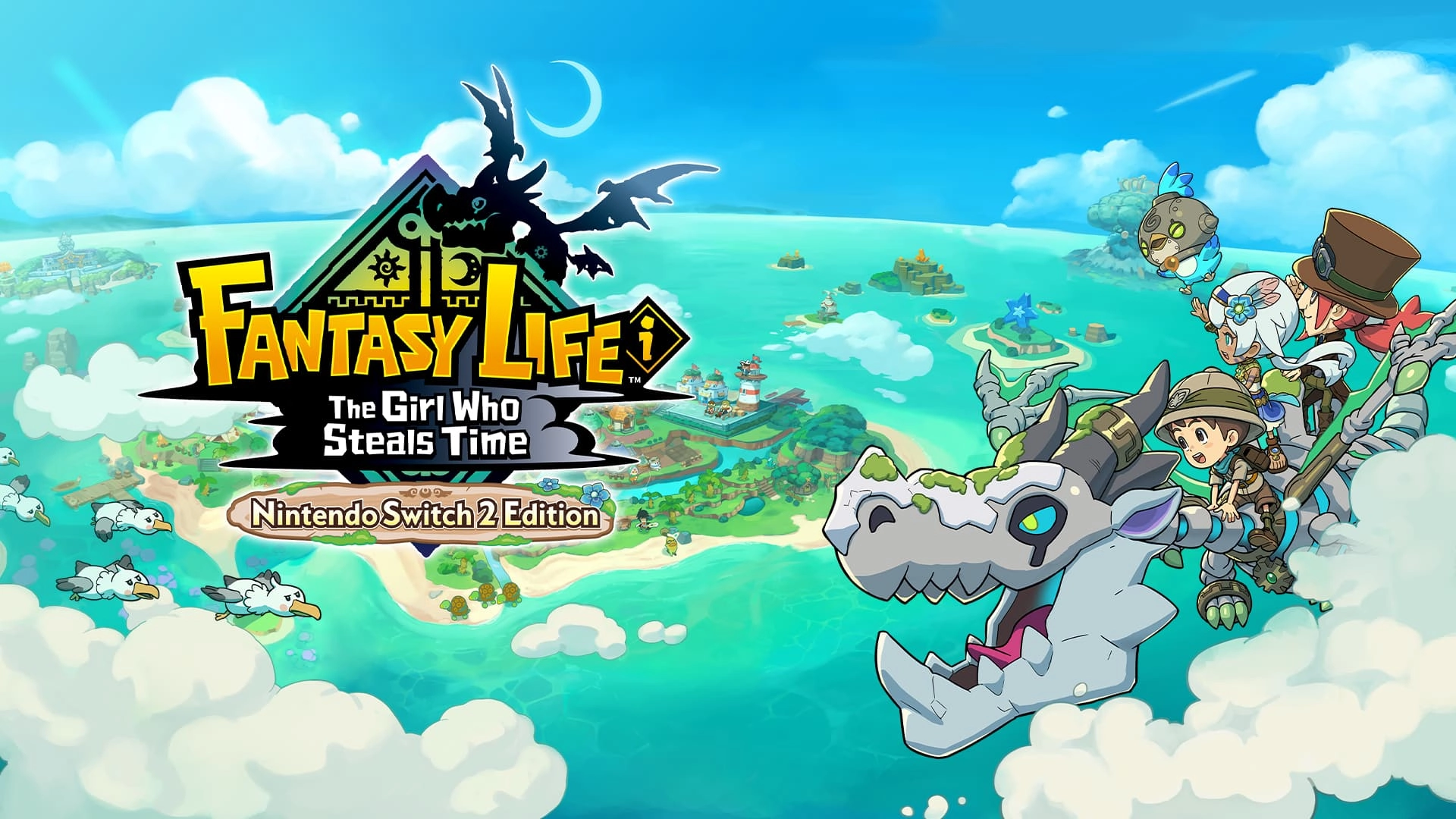 Fantasy Life: The Girl Who Steals Time for Nintendo Switch 2, featuring a whimsical dragon and colorful island landscape.