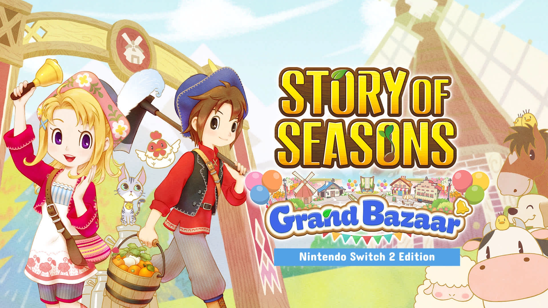 Story of Seasons: Grand Bazaar for Nintendo Switch 2 features charming characters in a vibrant farming setting.