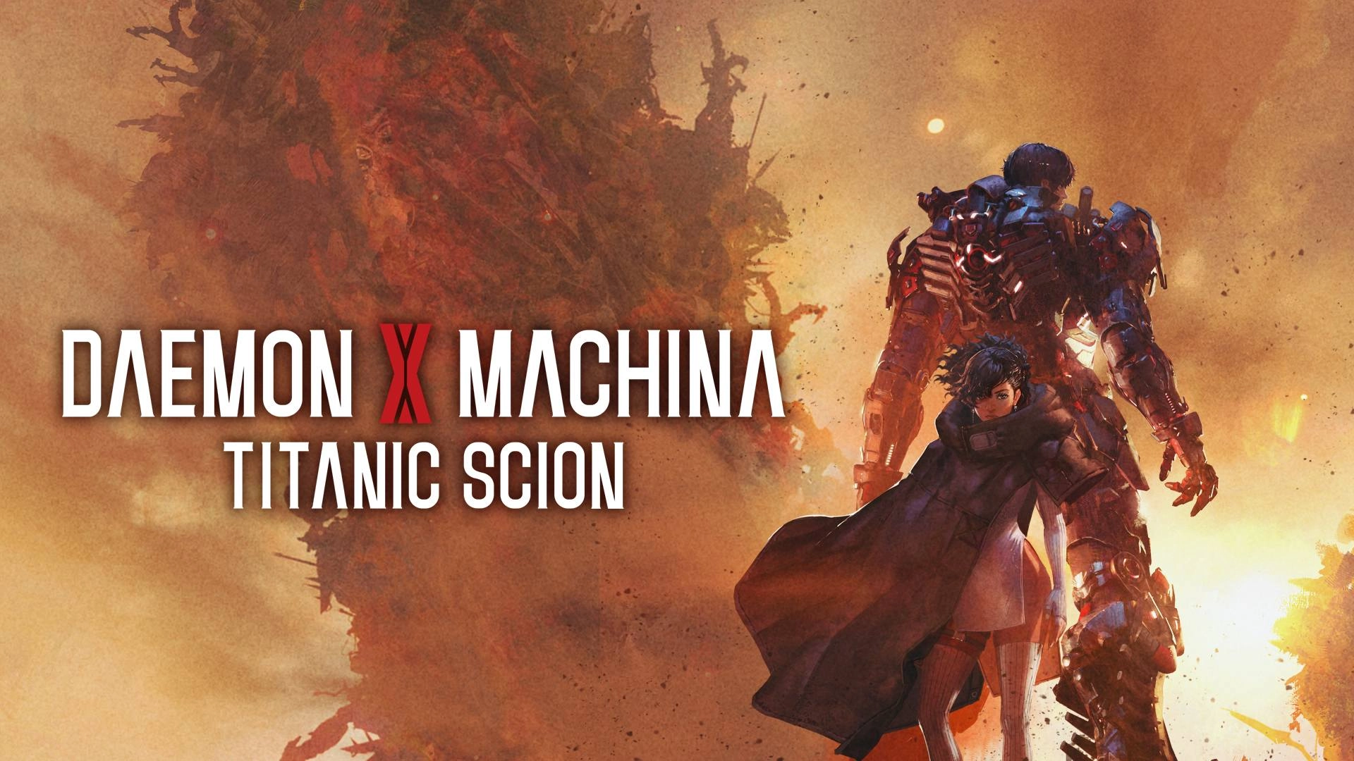 Daemon X Machina: Titanic Scion artwork showcasing epic battles in a vibrant world of mechs and adventure for Nintendo Swi...