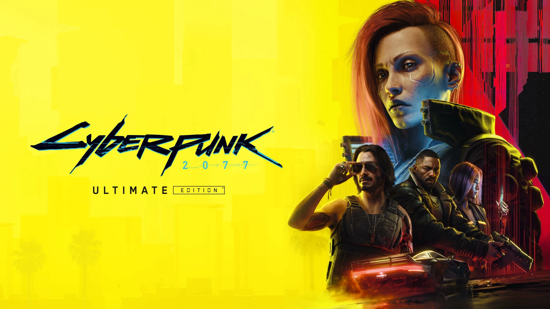 Cyberpunk 2077 Ultimate Edition cover art showcasing vibrant visuals and key characters for Nintendo Switch 2 release.