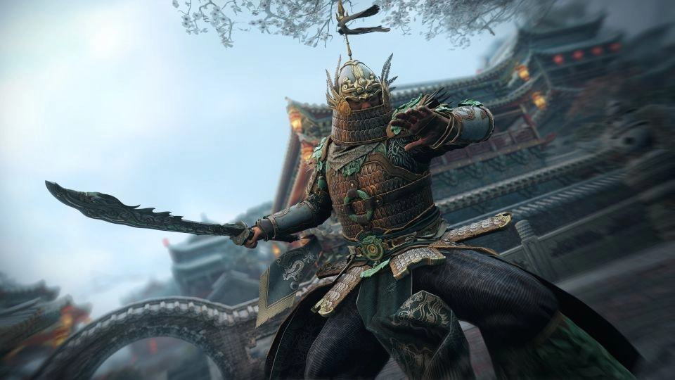 Hero from For Honor in Starter Dominion mode, showcasing intense battle preparation and a vibrant environment.