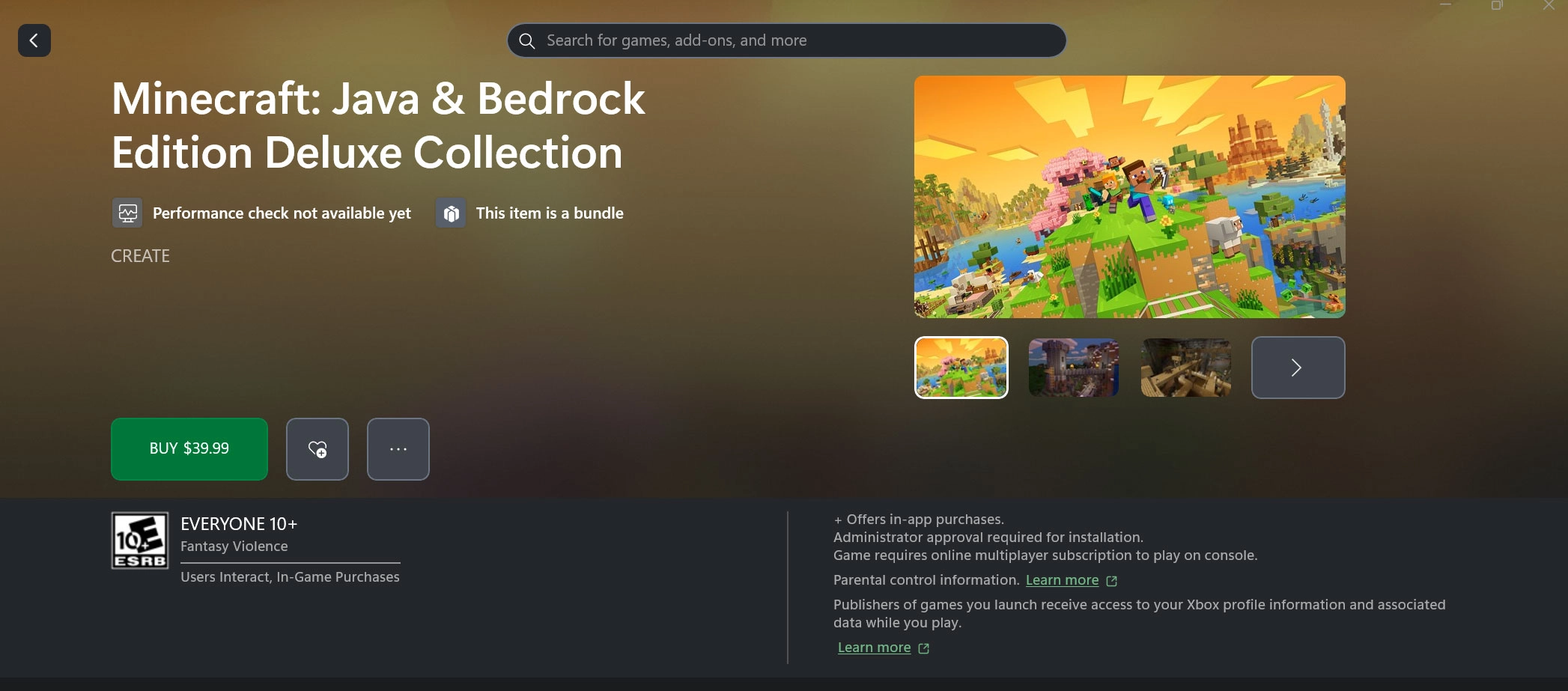 Gift digital games easily on Xbox with Microsoft Store, showcasing Minecraft: Java & Bedrock Edition Deluxe Collection.