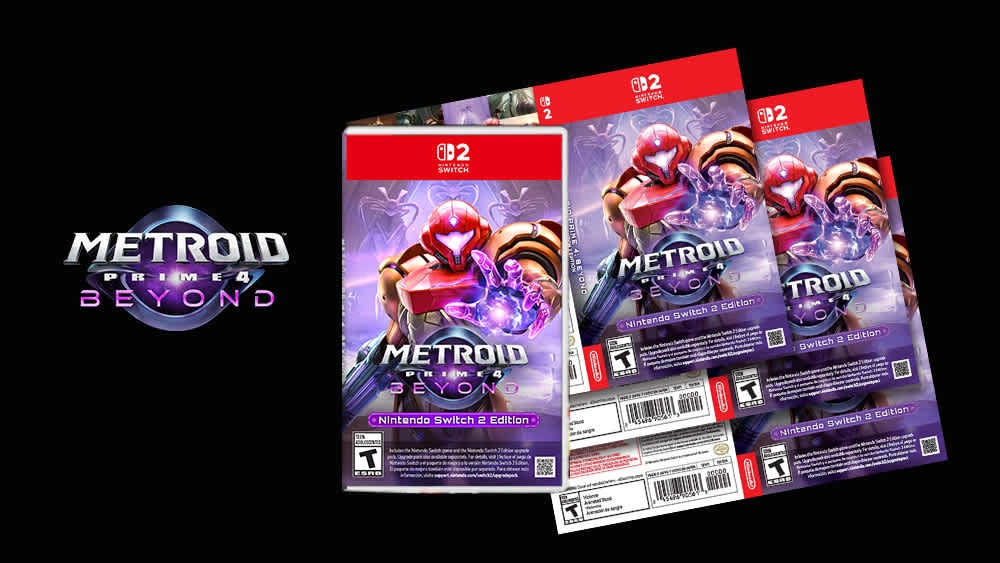 Metroid Prime 4: Beyond game packaging for Nintendo Switch, highlighting holiday offers from My Nintendo and festive promo...