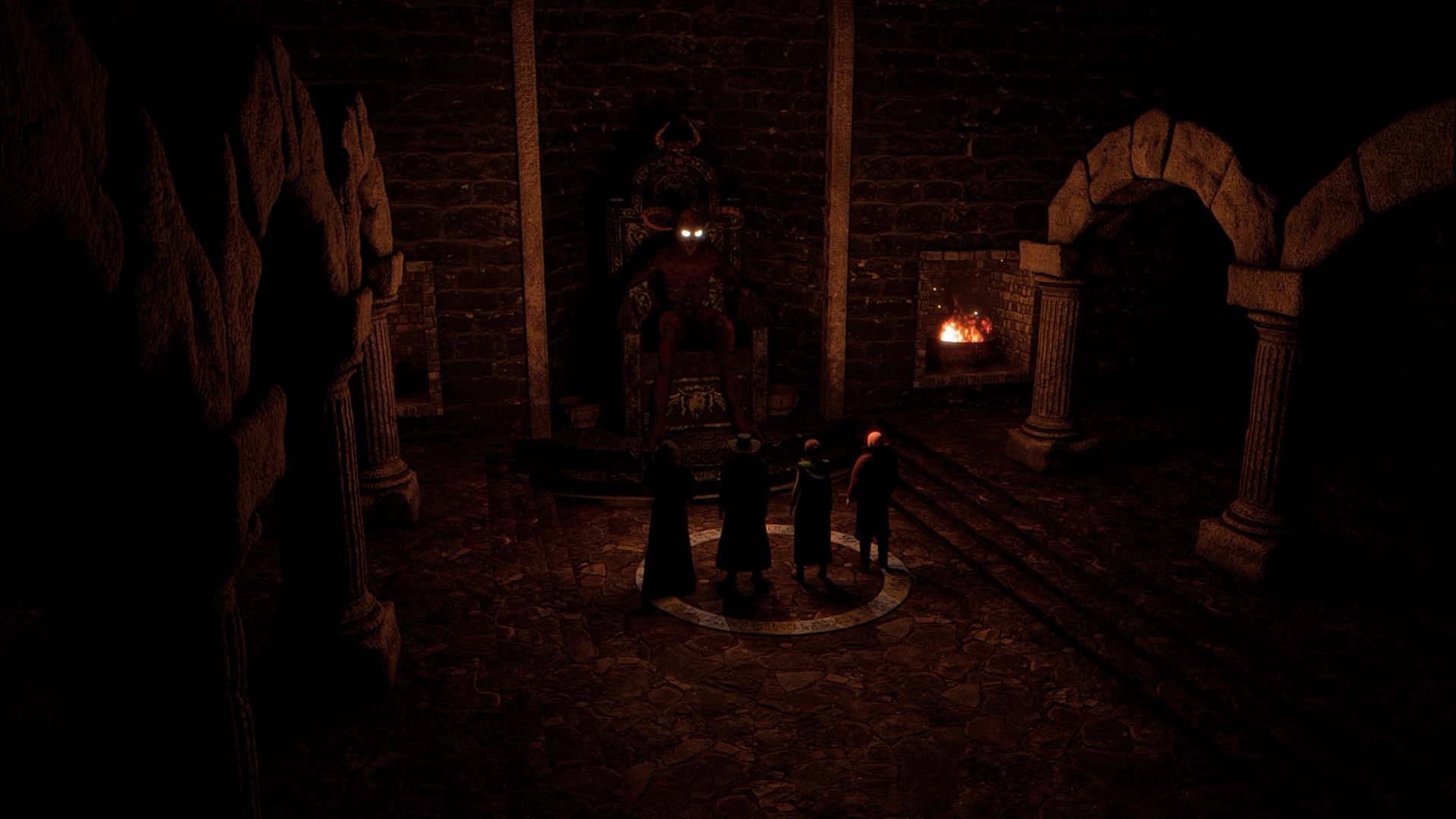 Blood: Refreshed Supply features a dark, atmospheric scene showcasing characters before a sinister throne.