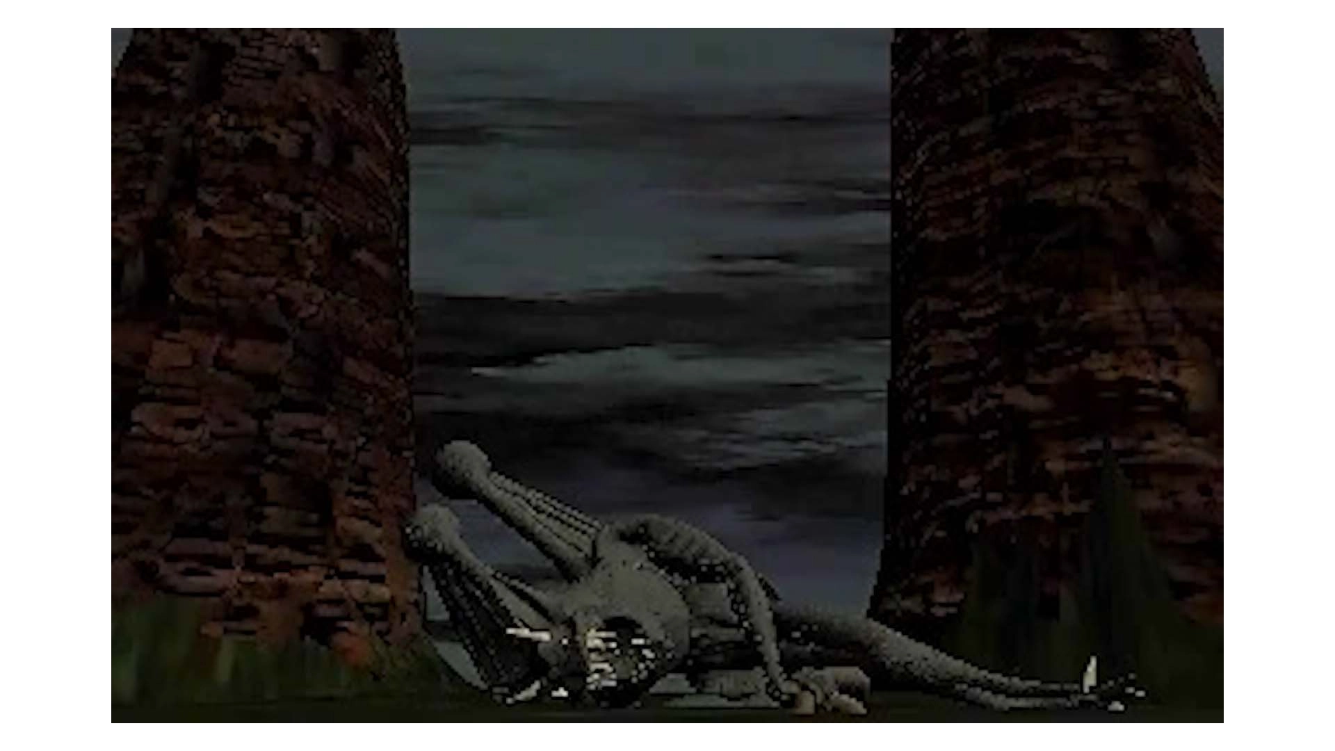 A dark, atmospheric scene depicting a monstrous figure in a horror setting from the game Blood: Refreshed Supply.