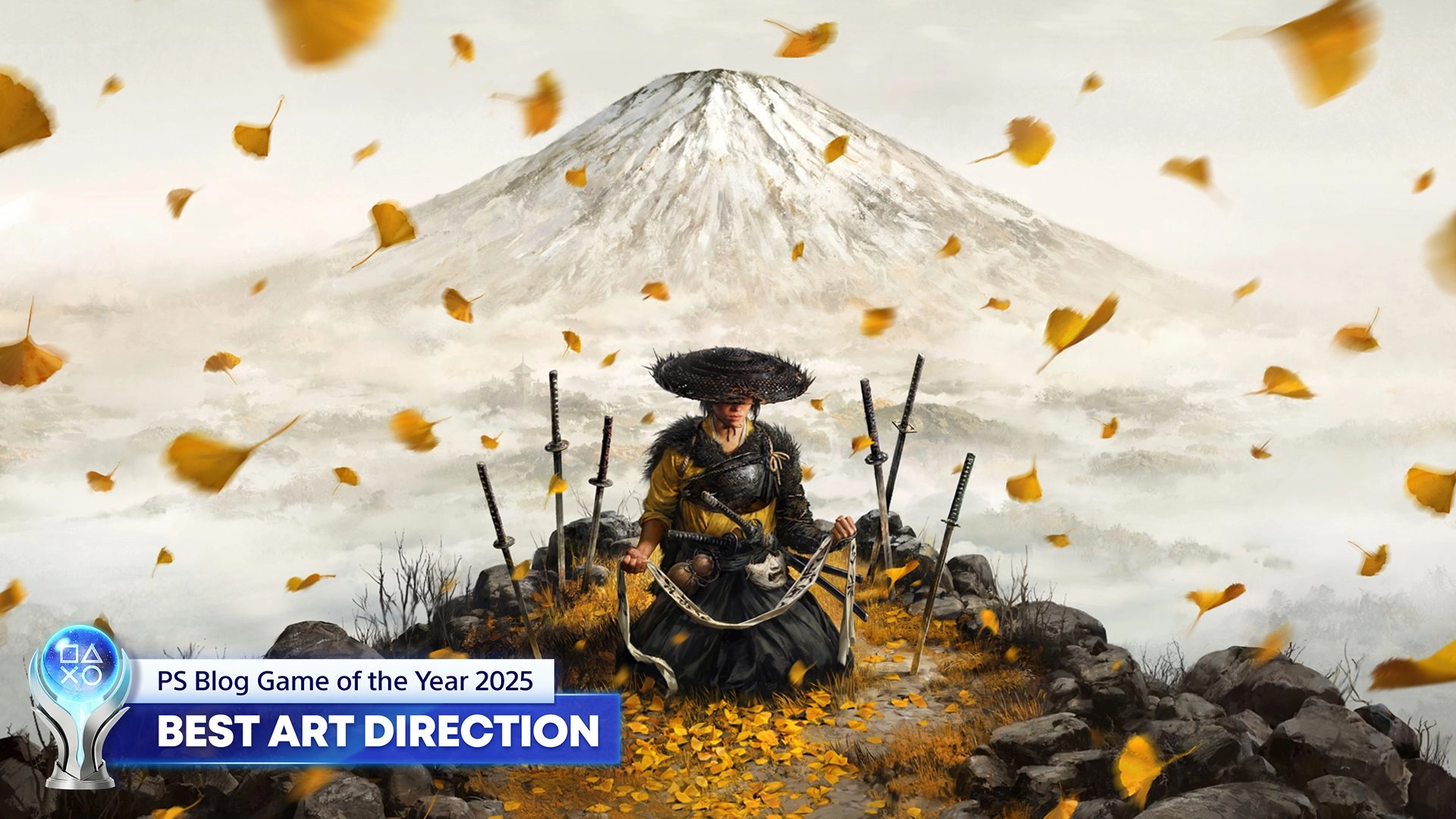 Best Art Direction winner at the PS Blog Game of the Year 2025, featuring a samurai with Mount Fuji backdrop.