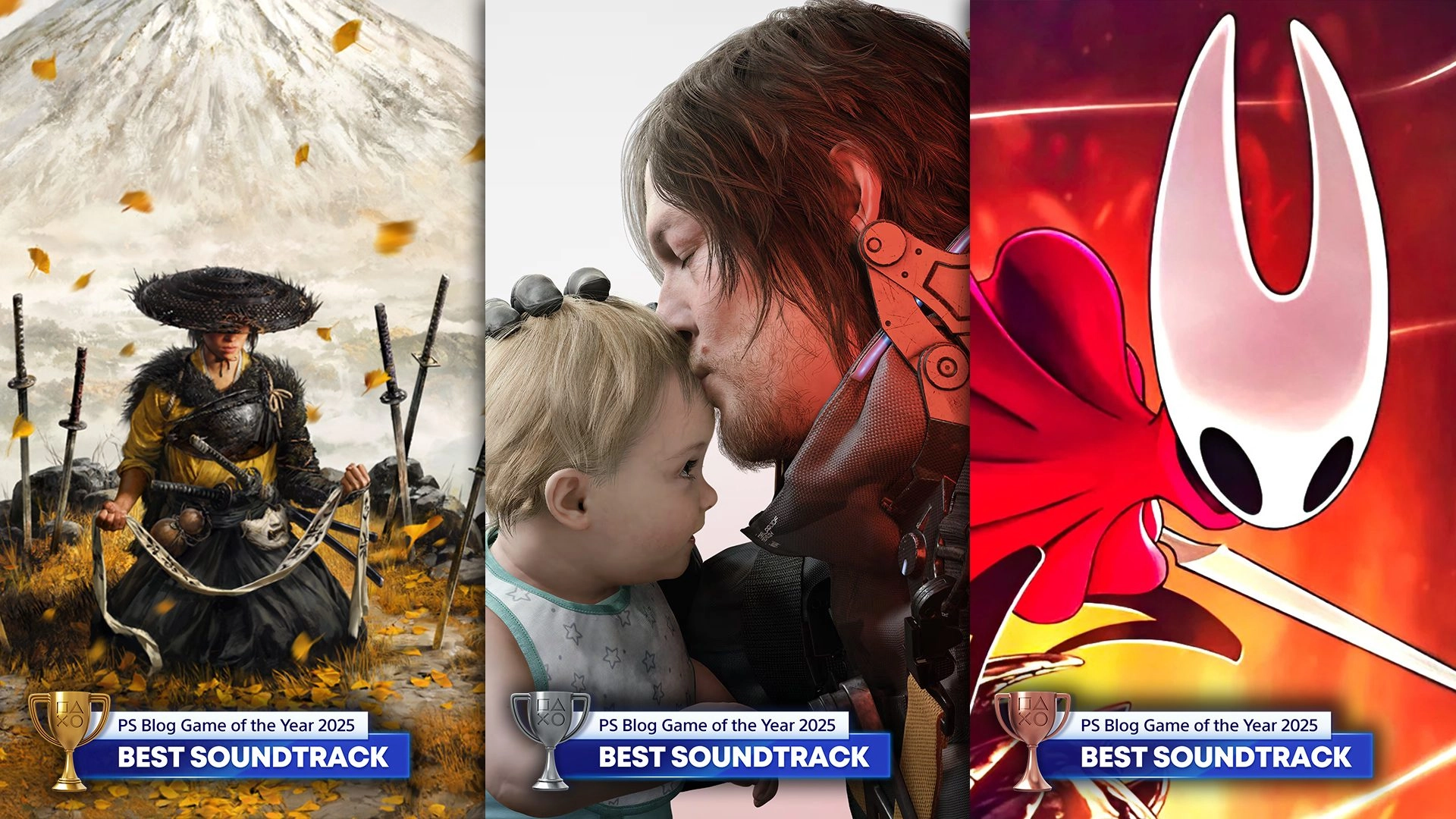 Collage of 2025 PlayStation Blog Game of the Year winners: Best Character, Best Soundtrack, and iconic moments from nominees.