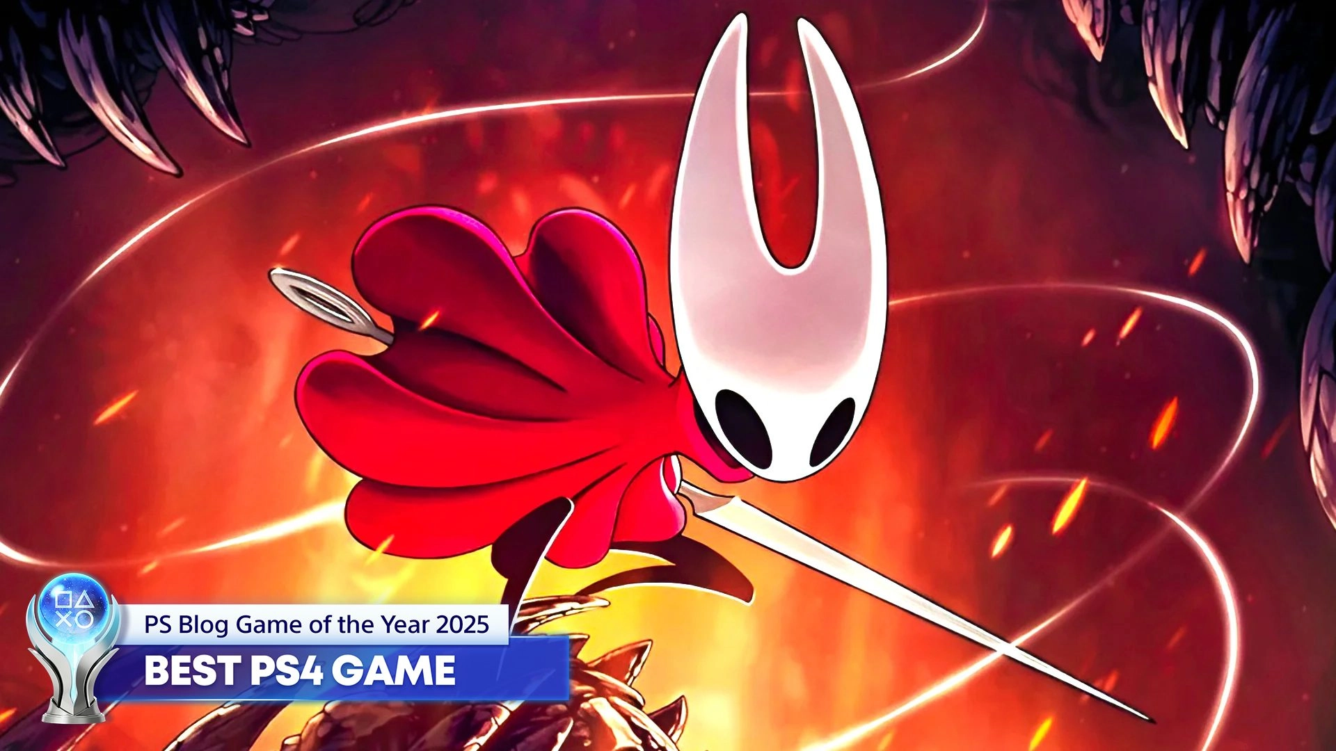 Best PS4 Game of 2025 showcases the iconic character Hornet from Hollow Knight: Silksong, celebrating player votes and cre...
