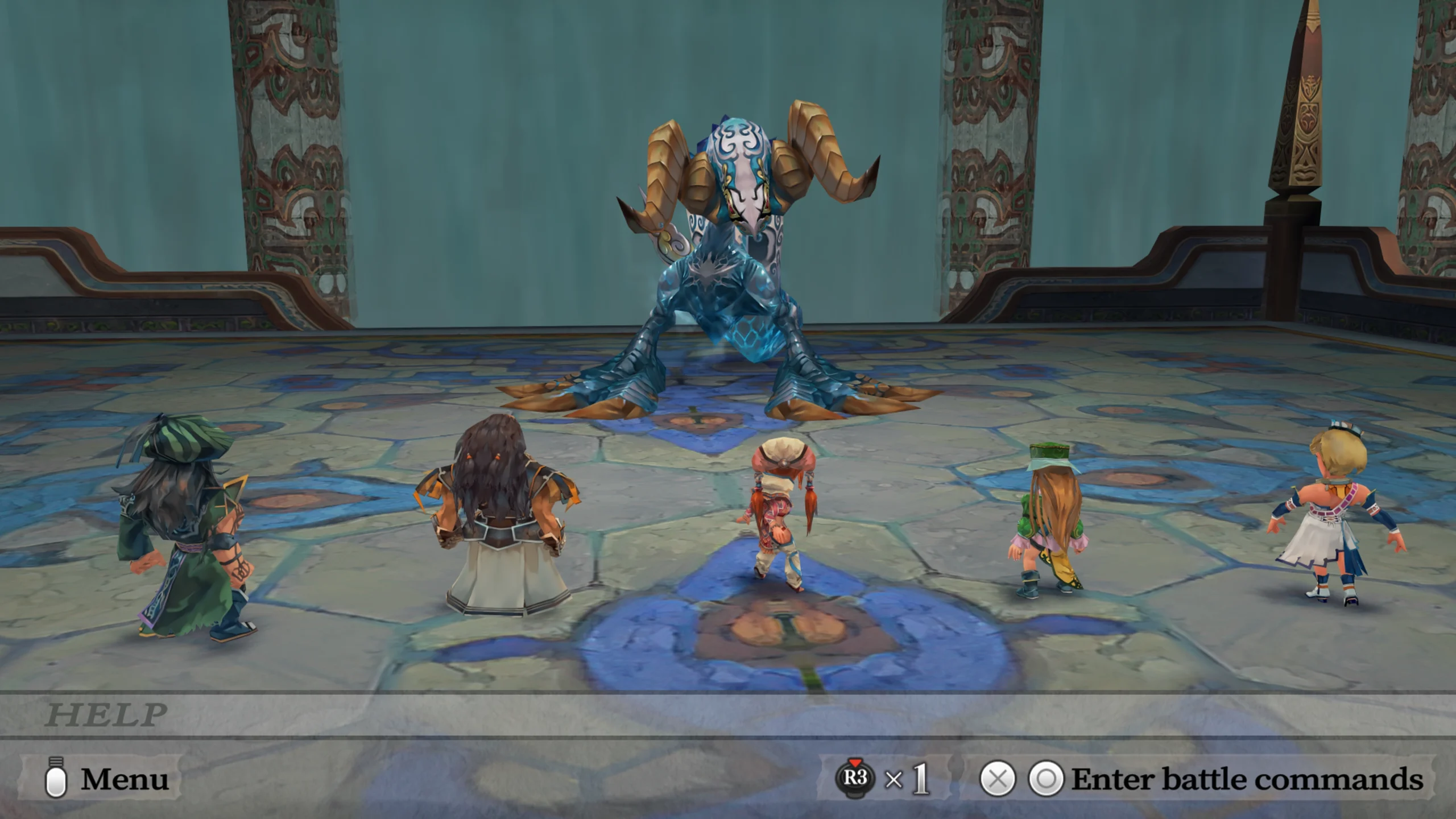 Romancing SaGa -Minstrel Song- Remastered battle scene featuring characters confronting a beast in a vibrant RPG world.