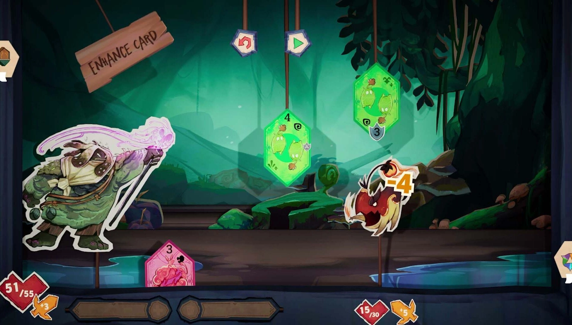 Gameplay from Beastro, featuring Panko, a chef, battling monsters with flavor magic in a vibrant, enchanted forest.