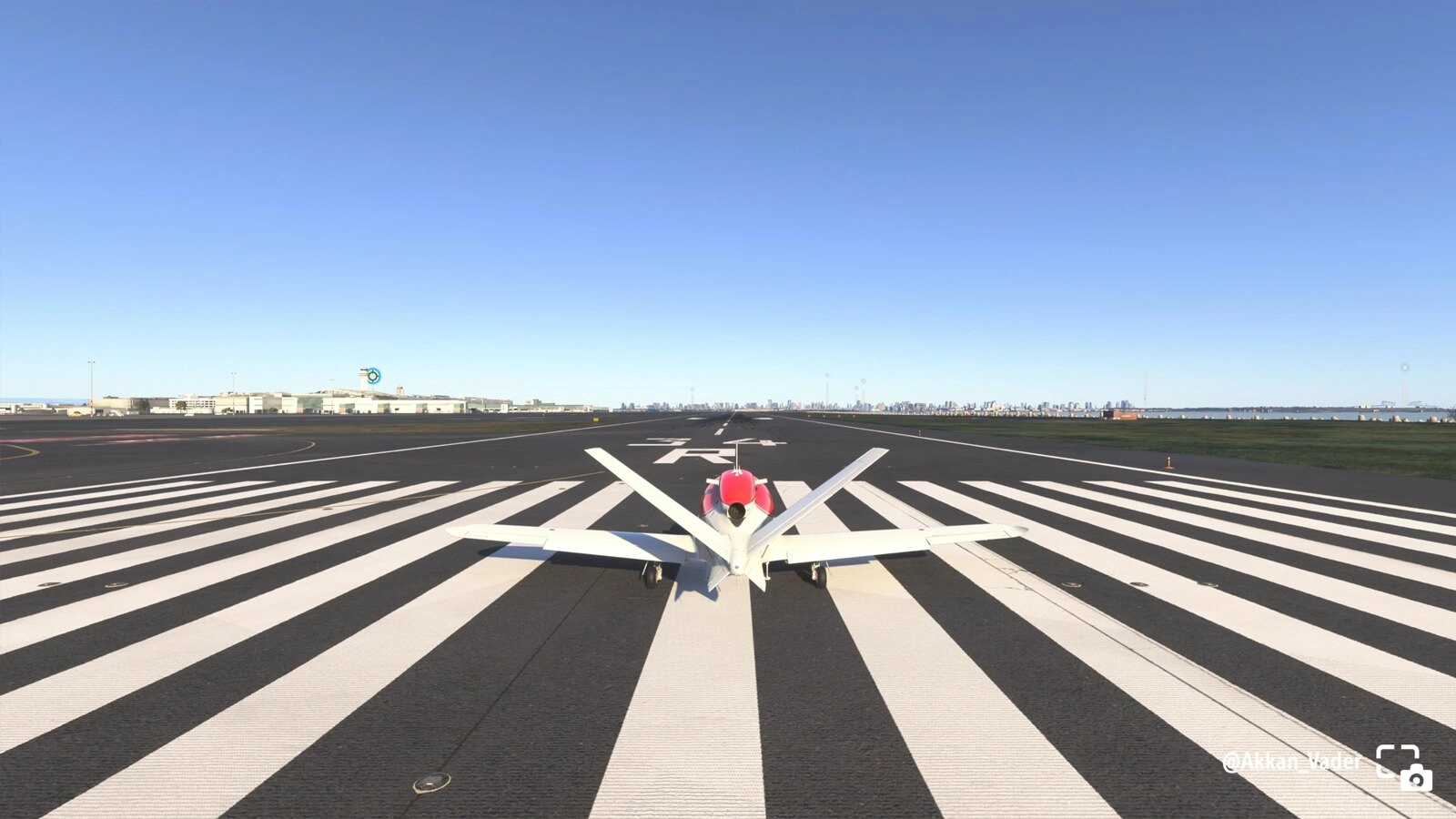 Plane on the runway ready for takeoff in Microsoft Flight Simulator, showcasing stunning graphics and detail.