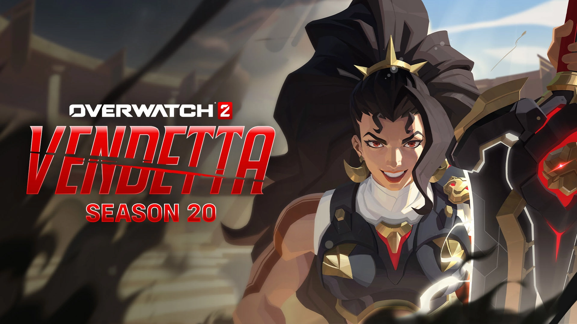 Overwatch 2 Season 20 Vendetta promotional art featuring a strong character with dynamic background, perfect for gamers