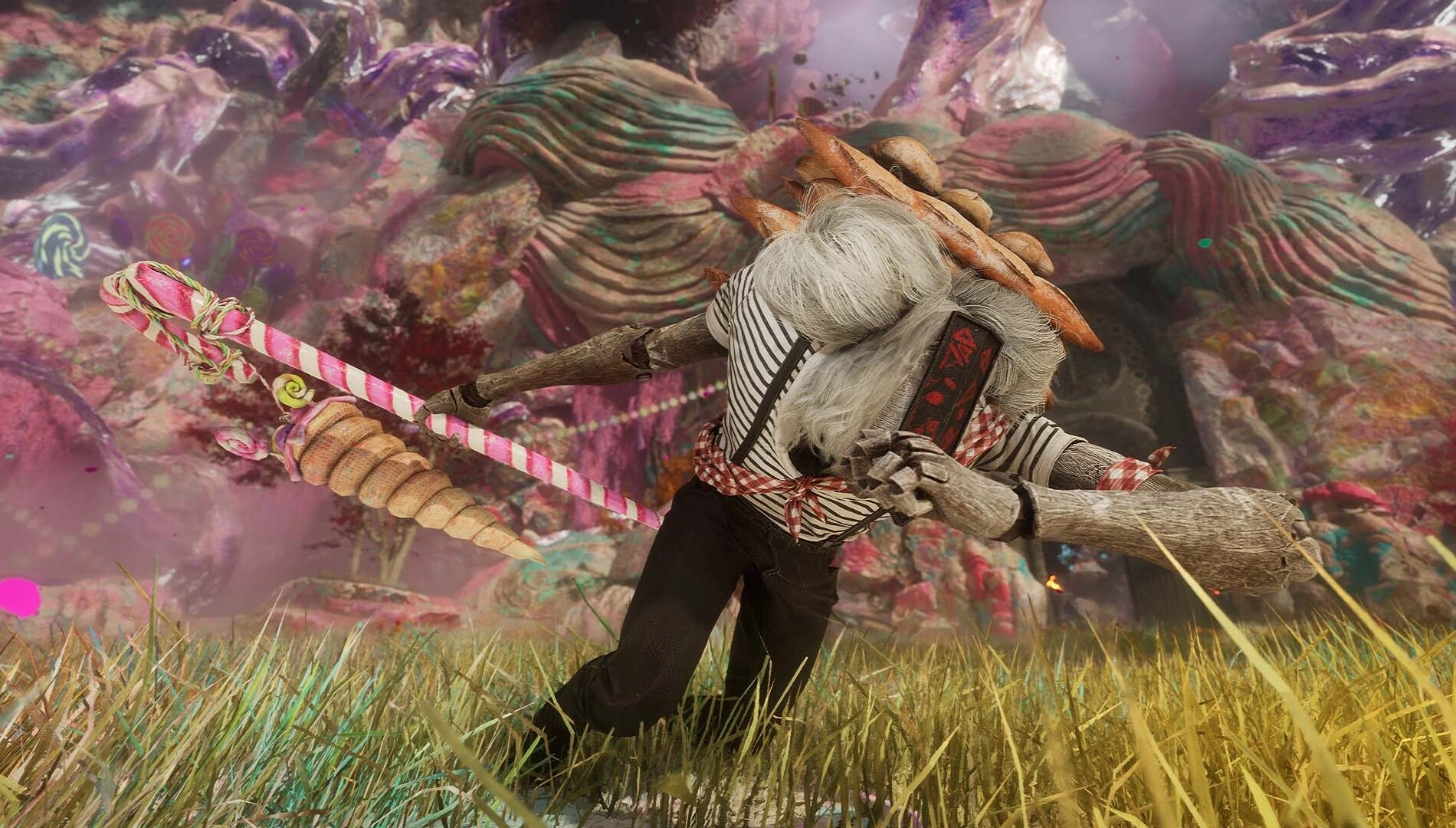 A whimsical character wielding a candy-themed sword in a vibrant, storybook environment. Celebrate new adventures in the u...