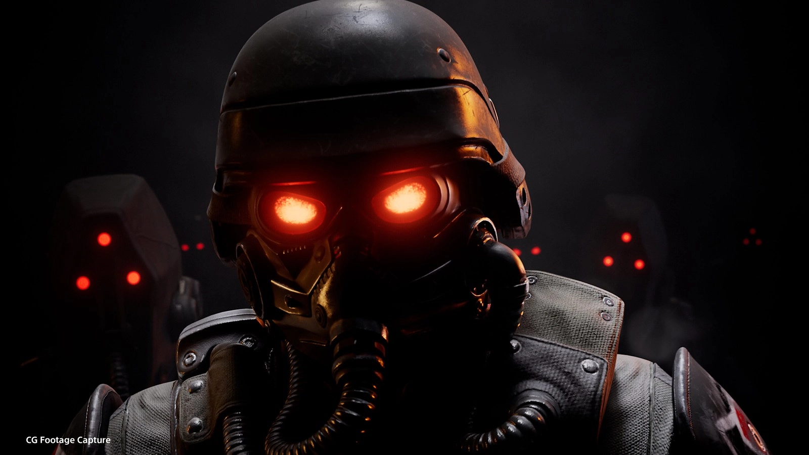 Helldivers 2 x Killzone: Legendary Warbond announcement, featuring a futuristic soldier with glowing eyes in dark surround...