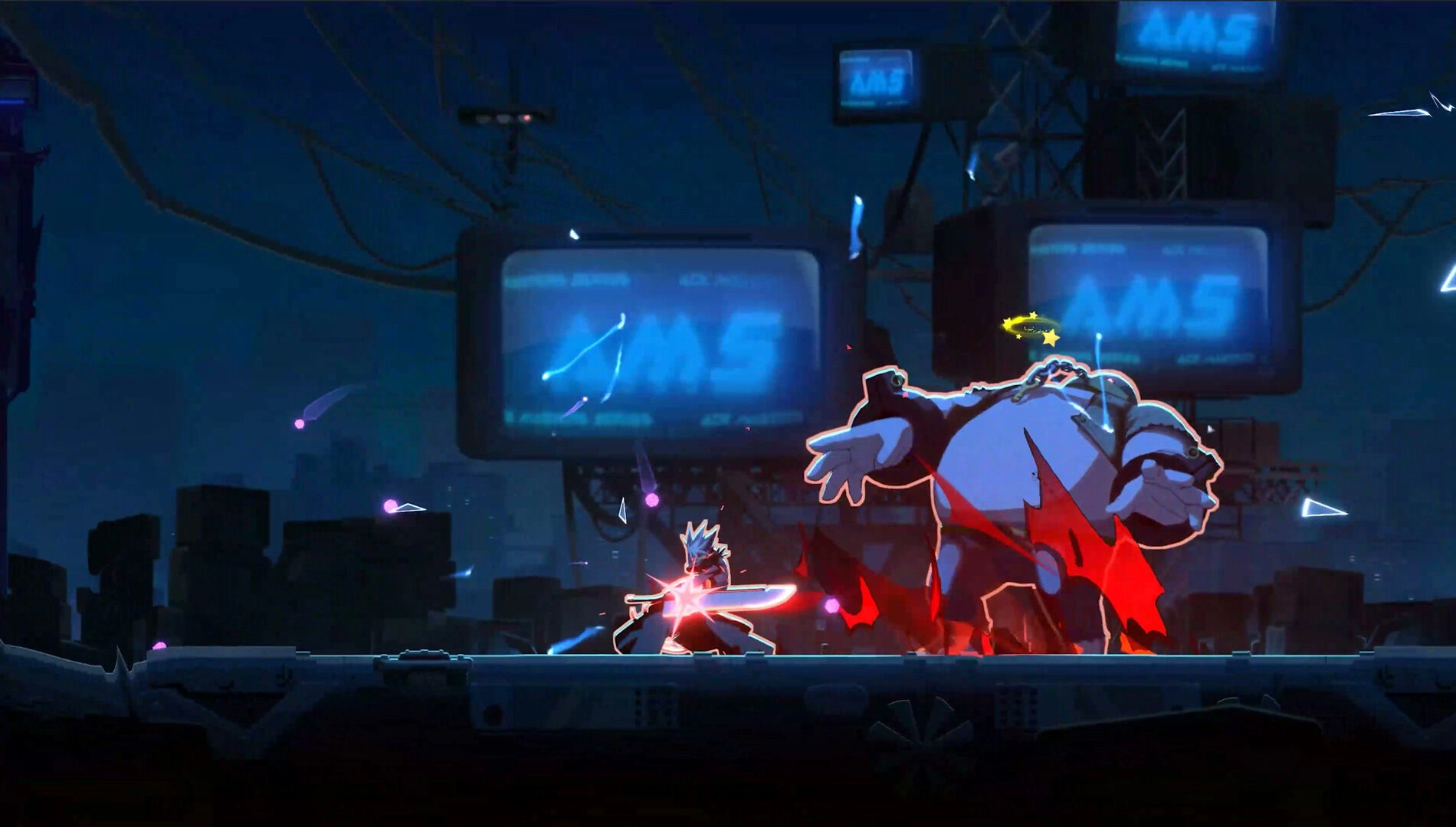 A dynamic fight scene from BlazBlue Entropy Effect X, showcasing intense action and character combat set in a futuristic e...