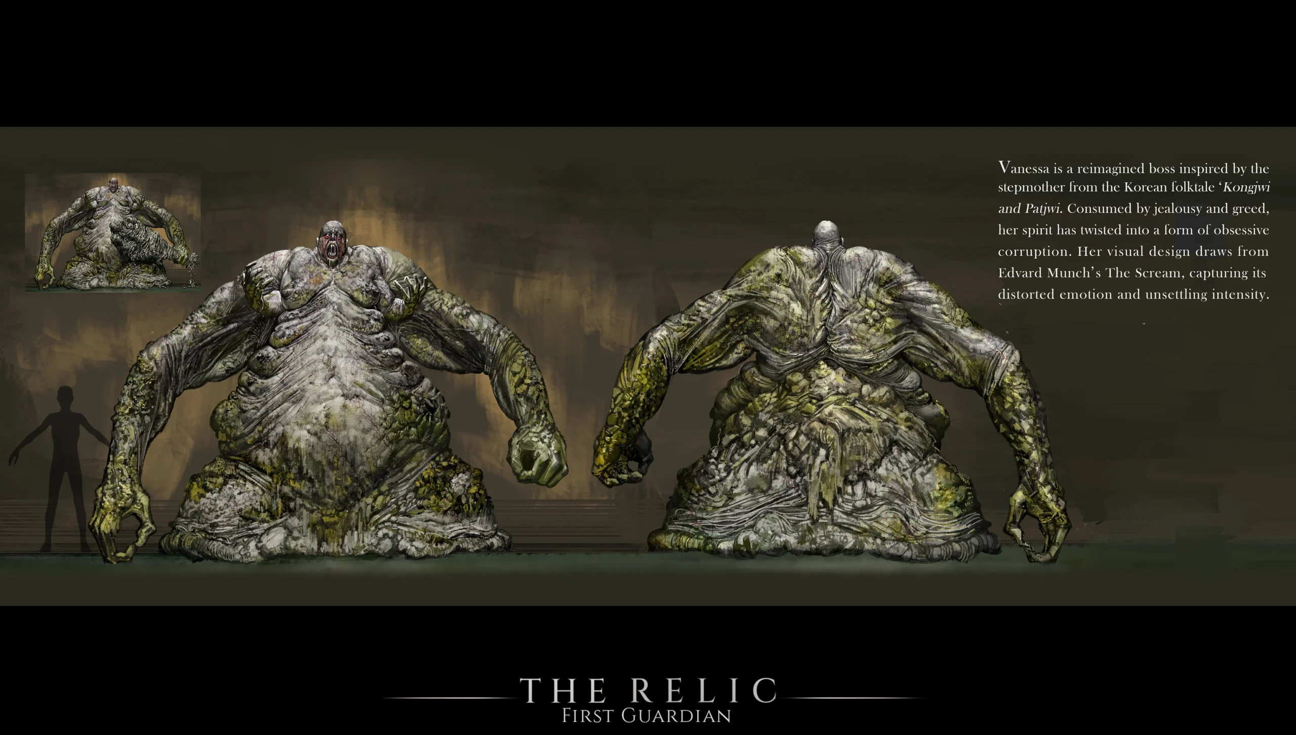 Alt text: Concept art of a monstrous character from The Relic: First Guardian, showcasing unique design and emotional depth.