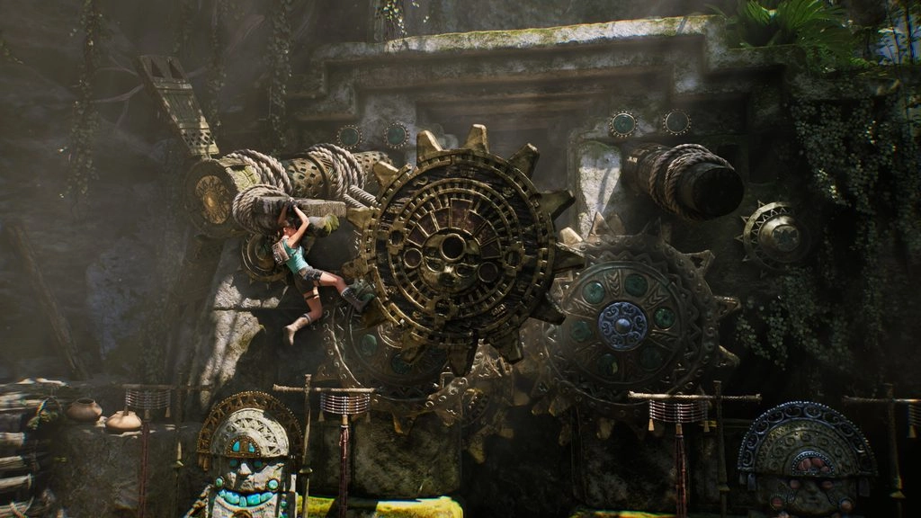 Lara Croft navigates ancient gears in Tomb Raider, showcasing her daring spirit and adventure in stunning environments.