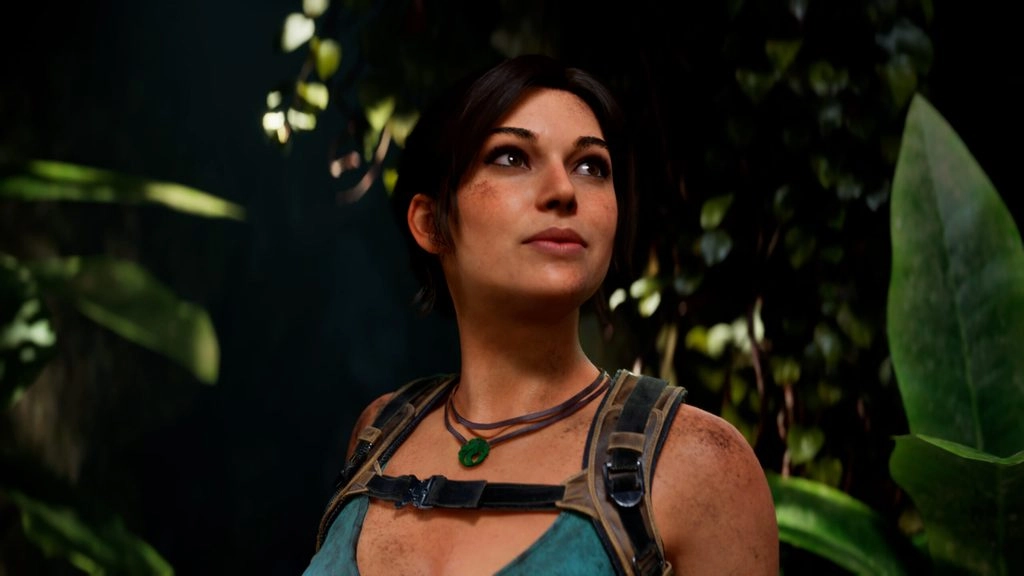 Lara Croft prepares for her next adventure in lush jungle, showcasing her iconic style for upcoming Tomb Raider games.