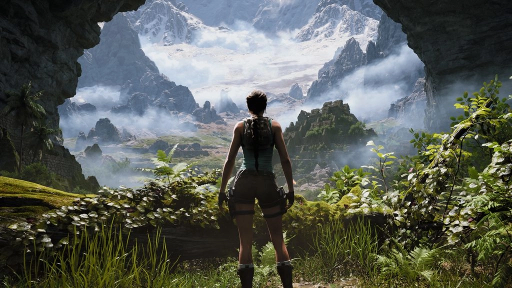 Lara Croft stands poised at a breathtaking landscape, ready for epic adventures in upcoming Tomb Raider games.