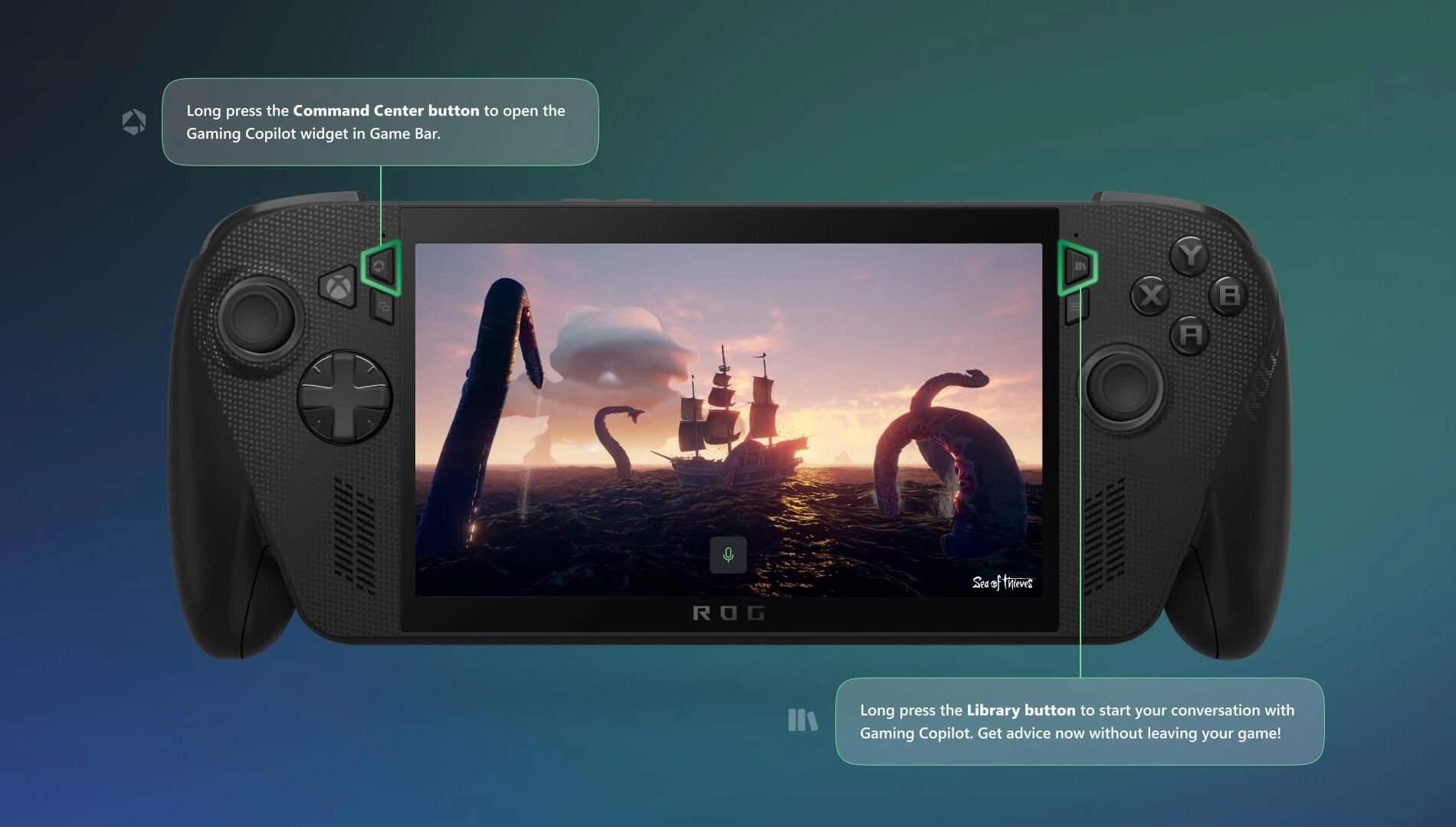 ROG Xbox Ally showcasing a game screen with tips for new handheld gamers during the holiday season.