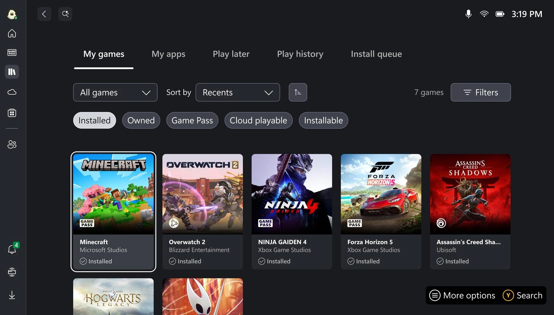 Xbox Ally game library interface showcasing popular titles for a seamless handheld gaming experience this holiday season.