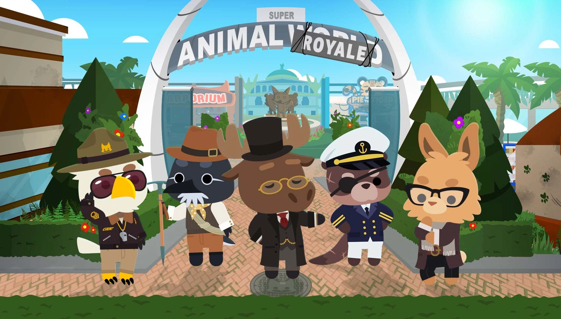 Super Animal World hub features cozy characters and vibrant scenery, blending social gameplay with battle royale excitement.