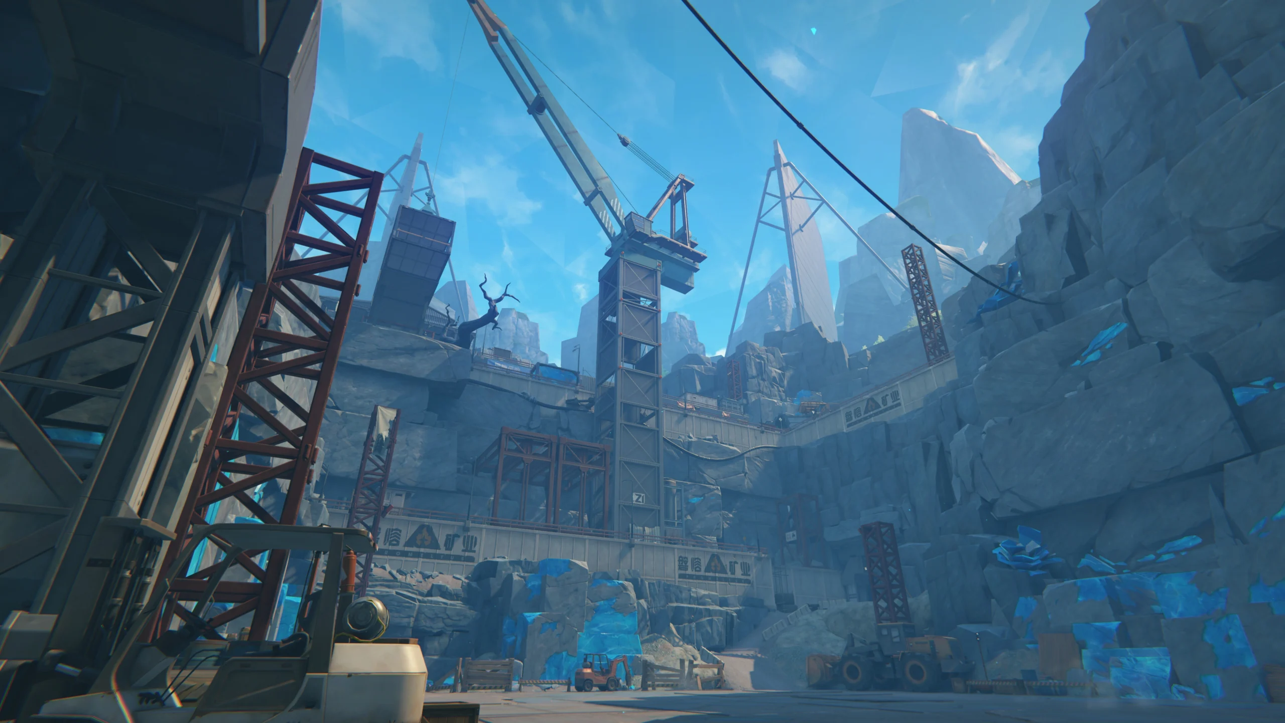 Lemnian Hollow expansion in Zenless Zone Zero, featuring construction equipment and mountainous landscape under a clear sky.