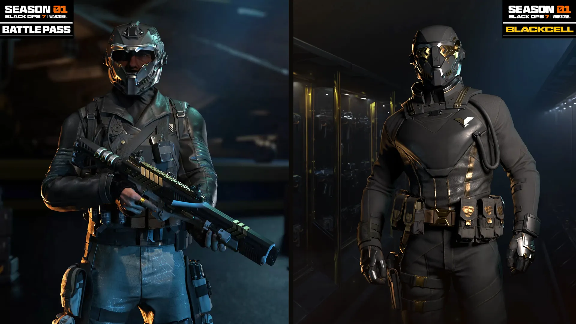 Showcase of Season 01 Battle Pass in Call of Duty: Black Ops 7, featuring new Operator skins and tactical gear.