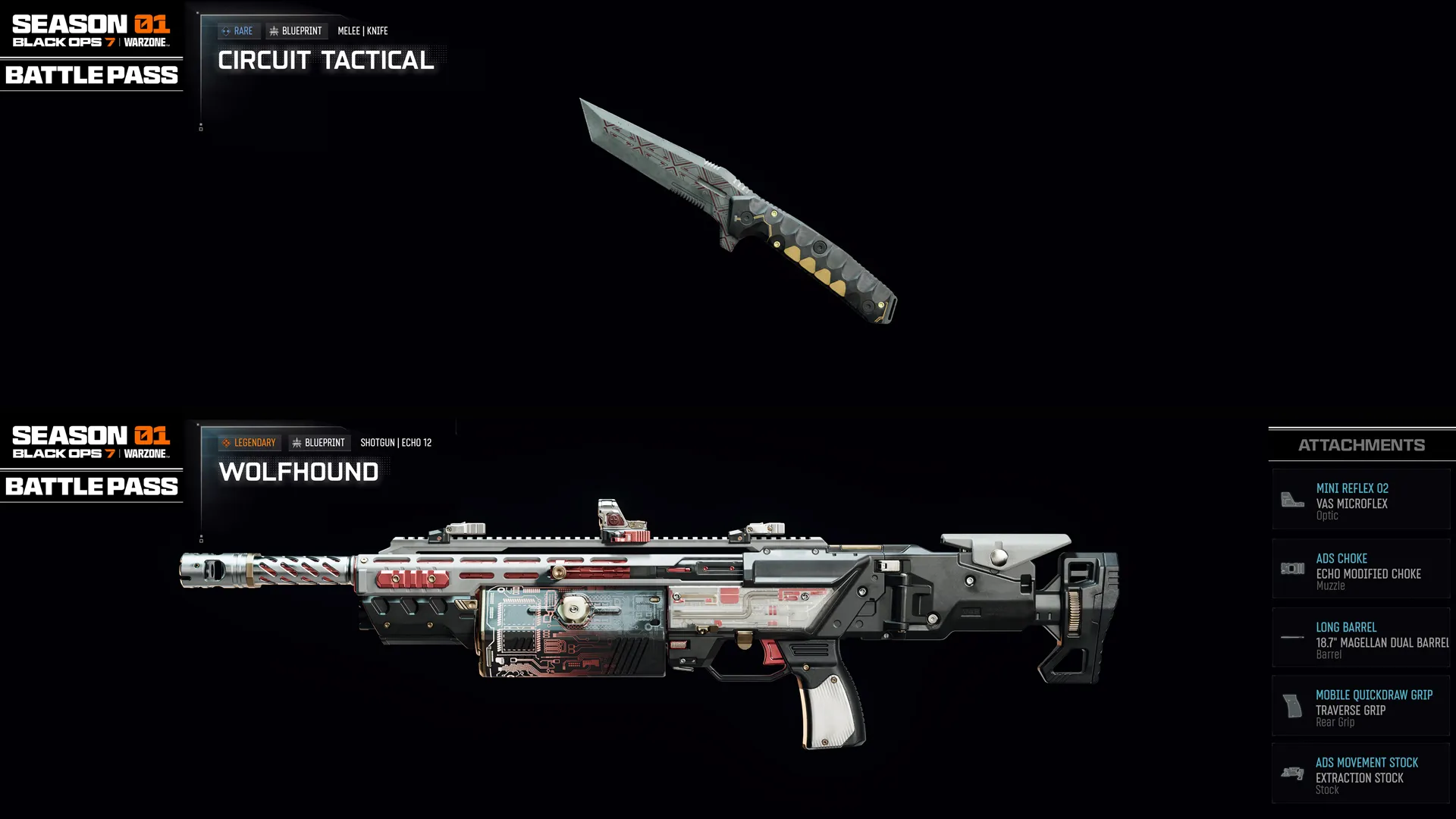 Season 01 Battle Pass for Call of Duty: Black Ops 7 features new weapons and gear, including the Wolfhound and Circuit Tac...