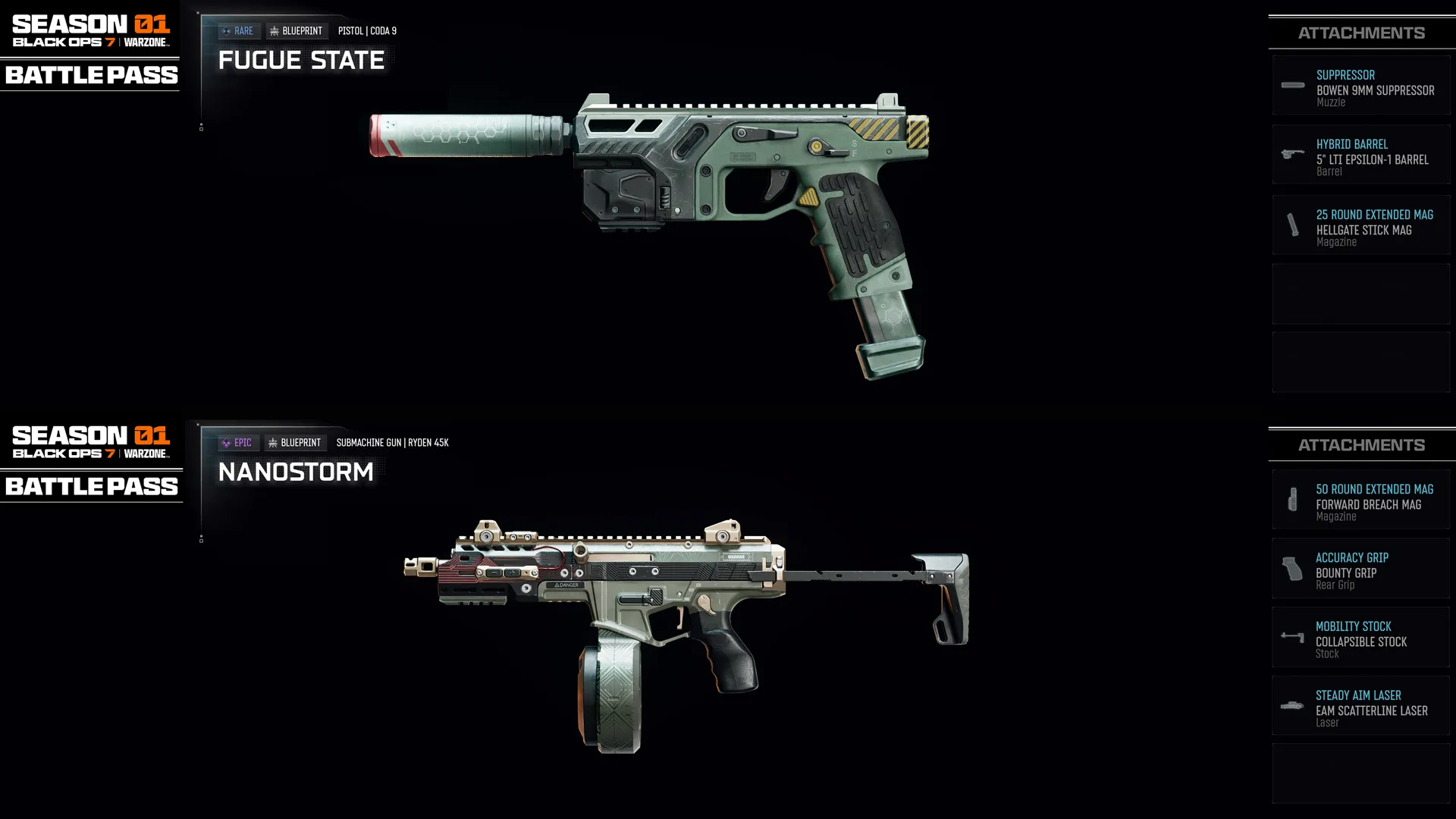Explore the Season 01 Battle Pass: unlock weapons and items like Fugue State and Nanostorm in Call of Duty®.