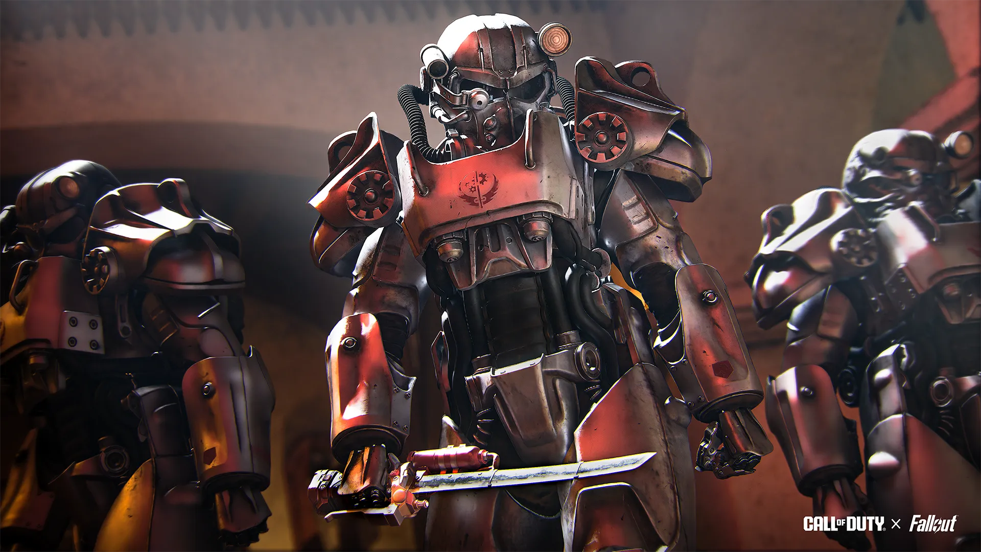 Call of Duty x Fallout: Vault Dwellers in Power Armor ready for battle, featuring new content for Season 01 Reloaded.
