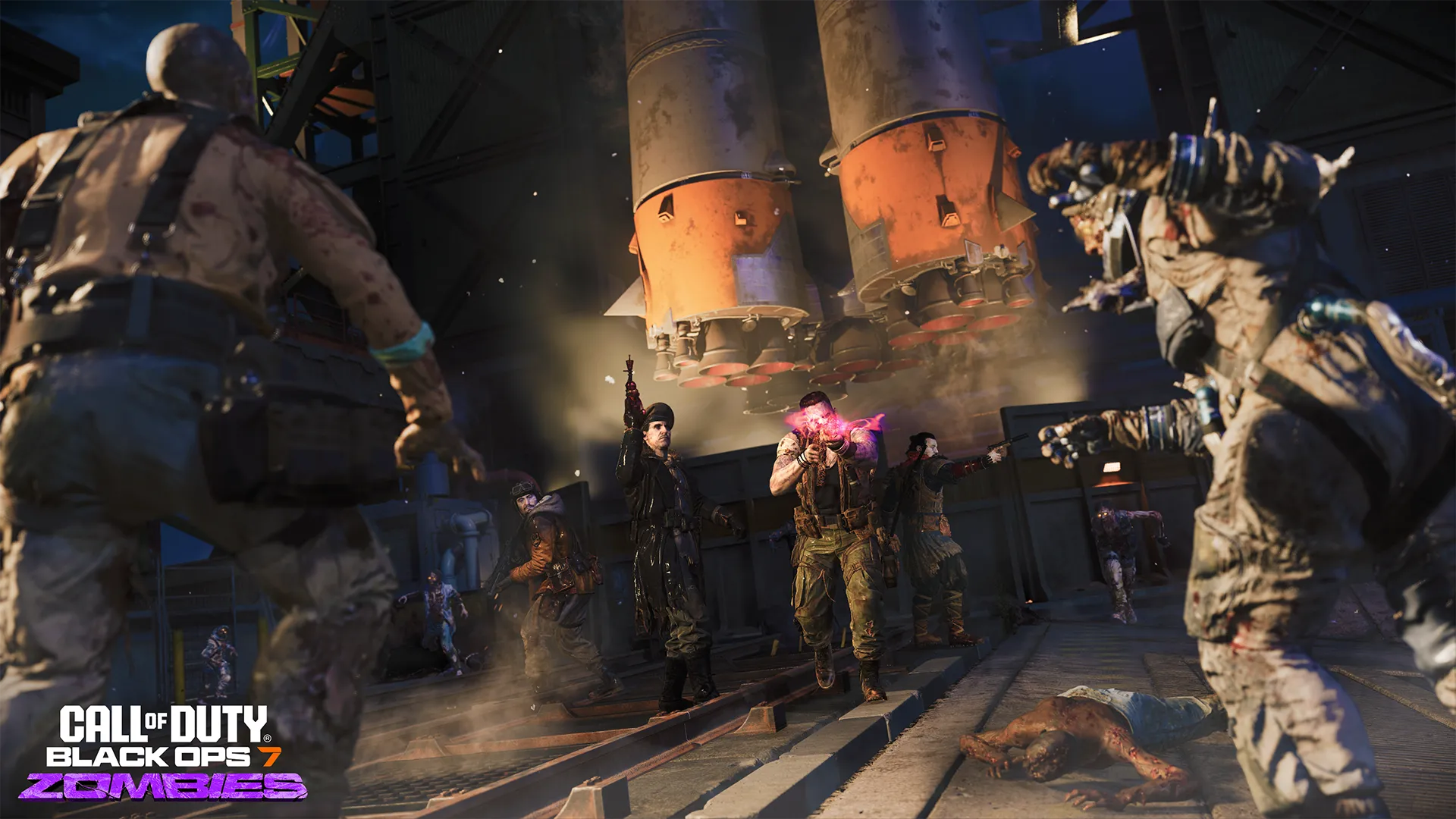 Gameplay scene from Call of Duty: Black Ops 7 Zombies, featuring intense action and new season content.