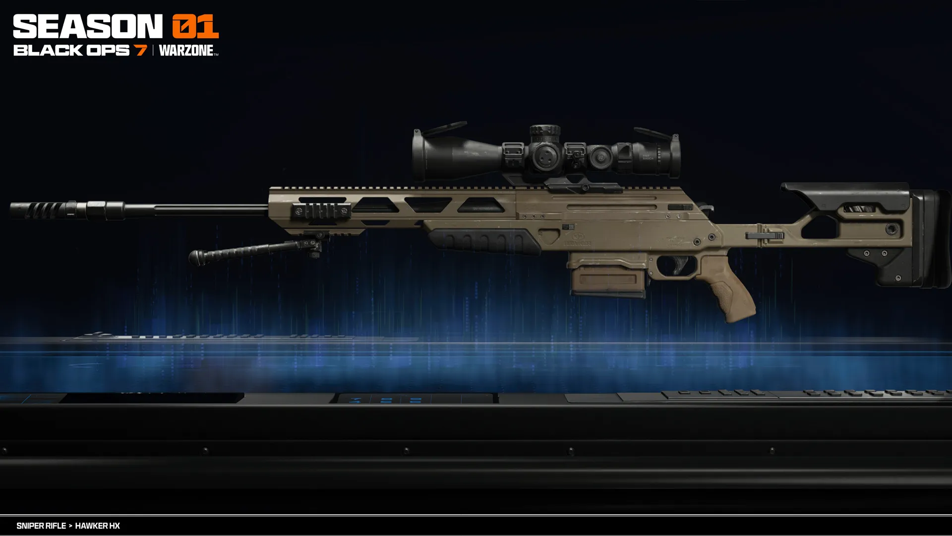 Season 01 Reloaded: Showcase of new sniper rifle from Call of Duty Warzone, emphasizing tactical upgrades and features.