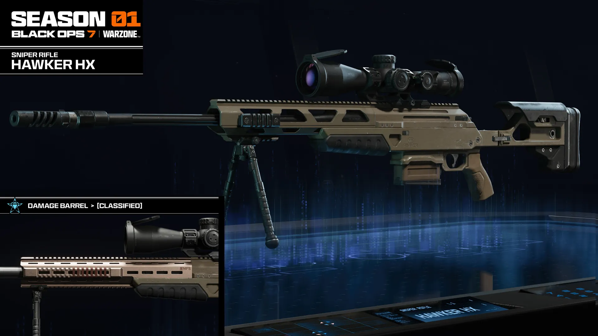 Introducing the Hawker HX sniper rifle in Season 01 Reloaded of Call of Duty: Warzone. Power up your gameplay!
